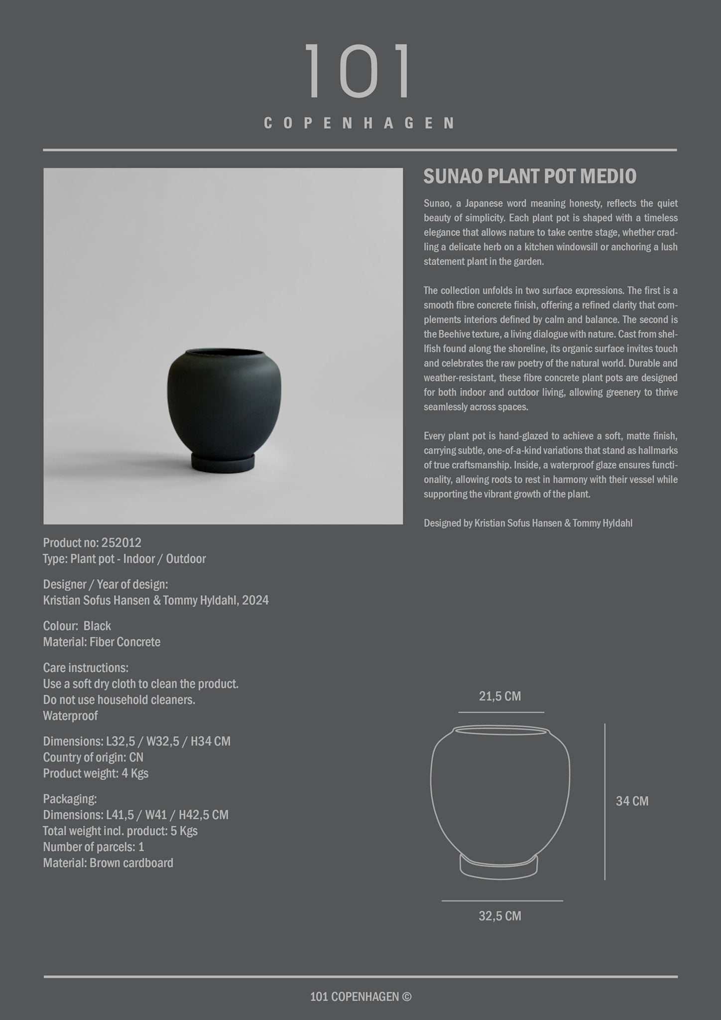 101 Copenhagen - Sunao Plant Pot, Medio - Black - Plant Pot