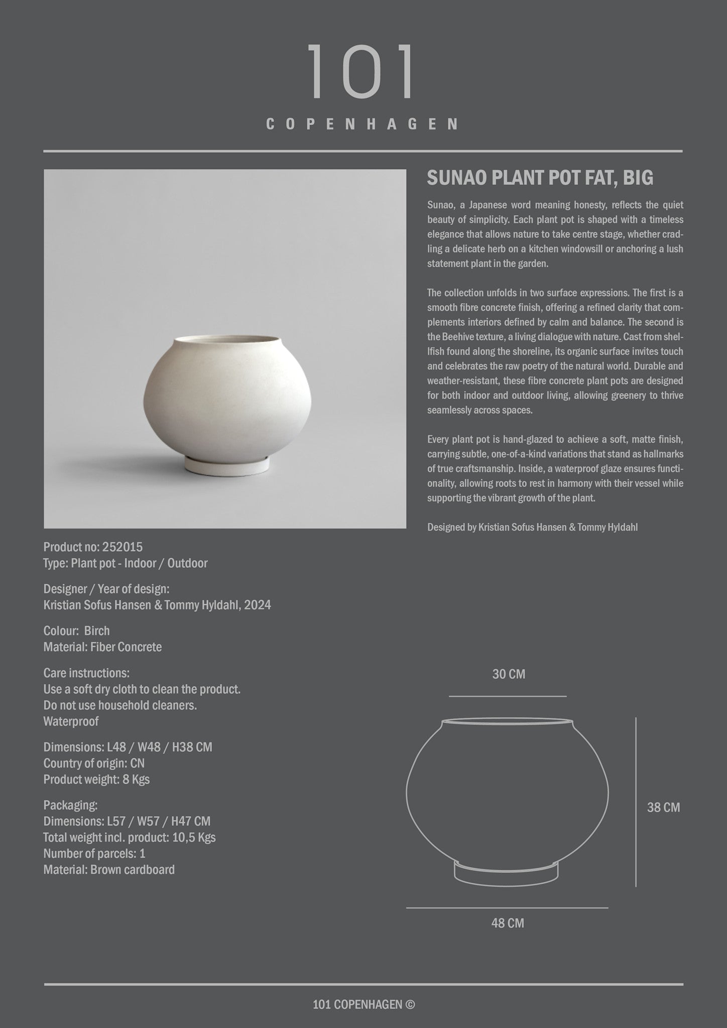 101 Copenhagen - Sunao Plant Pot Fat, Big - Birch - Plant Pot