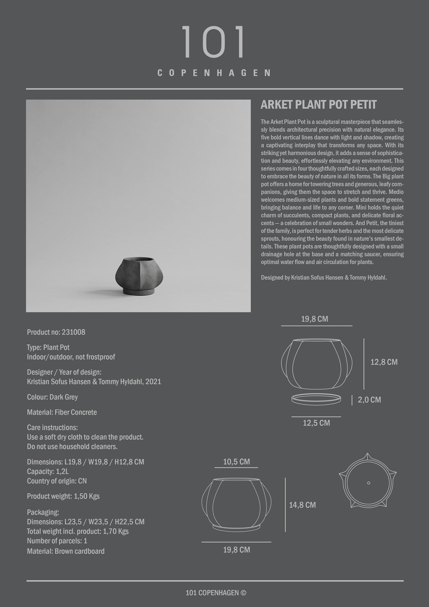 101 Copenhagen - Arket Plant Pot, Petit - Dark Grey - Outdoor