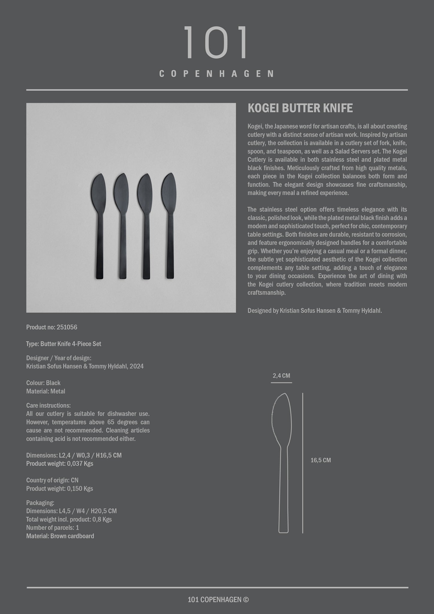 101 Copenhagen - Kogei Butter Knife - Black - Cutlery set
