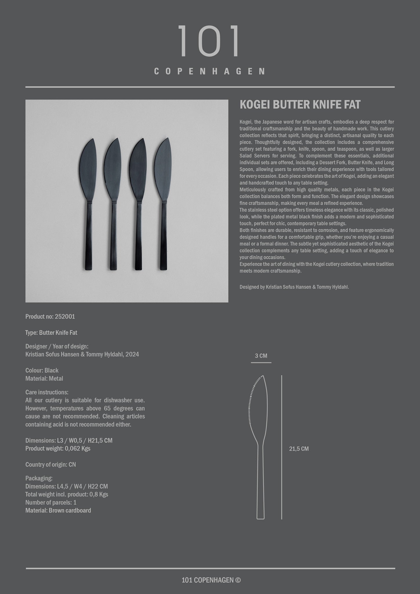 101 Copenhagen - Kogei Knife Fat - Black - Cutlery set