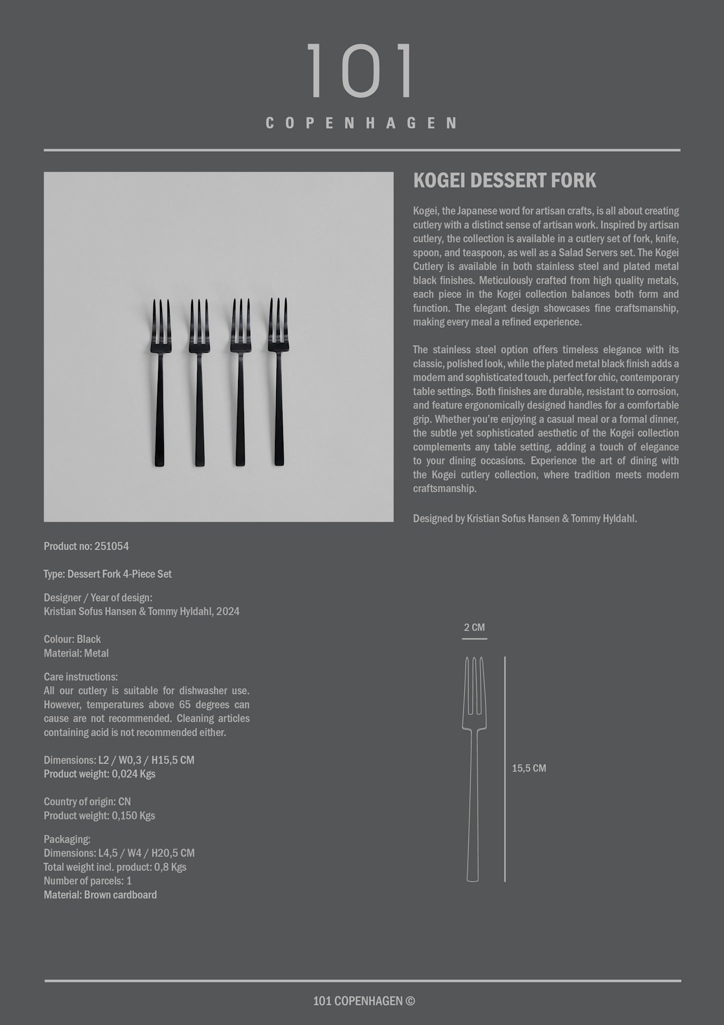 101 Copenhagen - Kogei Dessert Fork - Black - Cutlery set