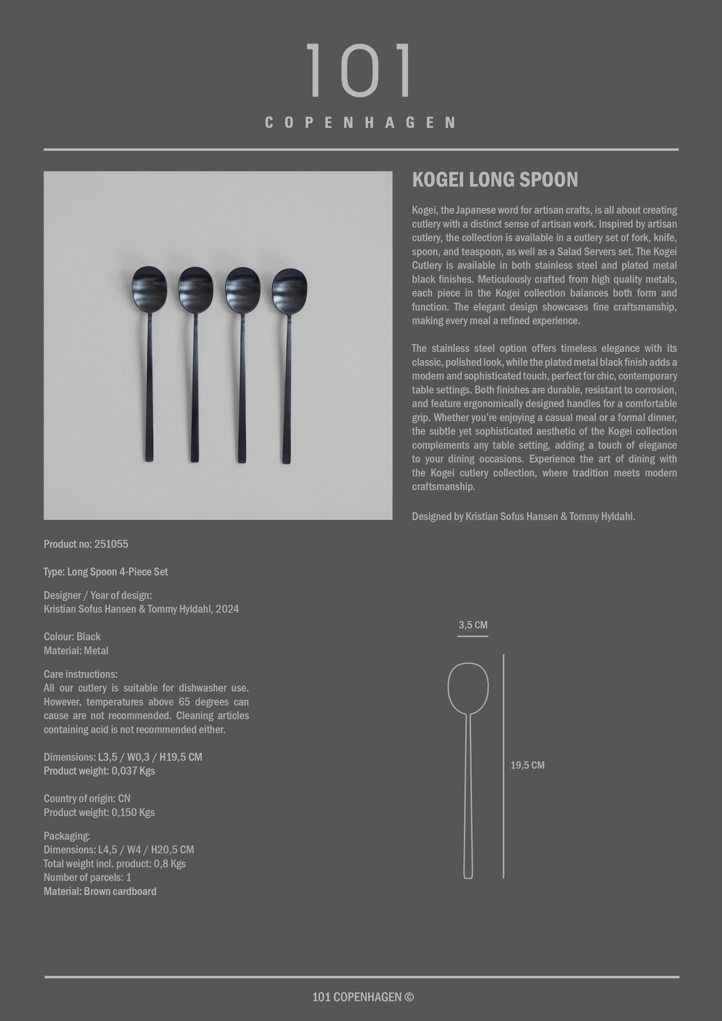 101 Copenhagen - Kogei Long Spoon - Black - Cutlery set