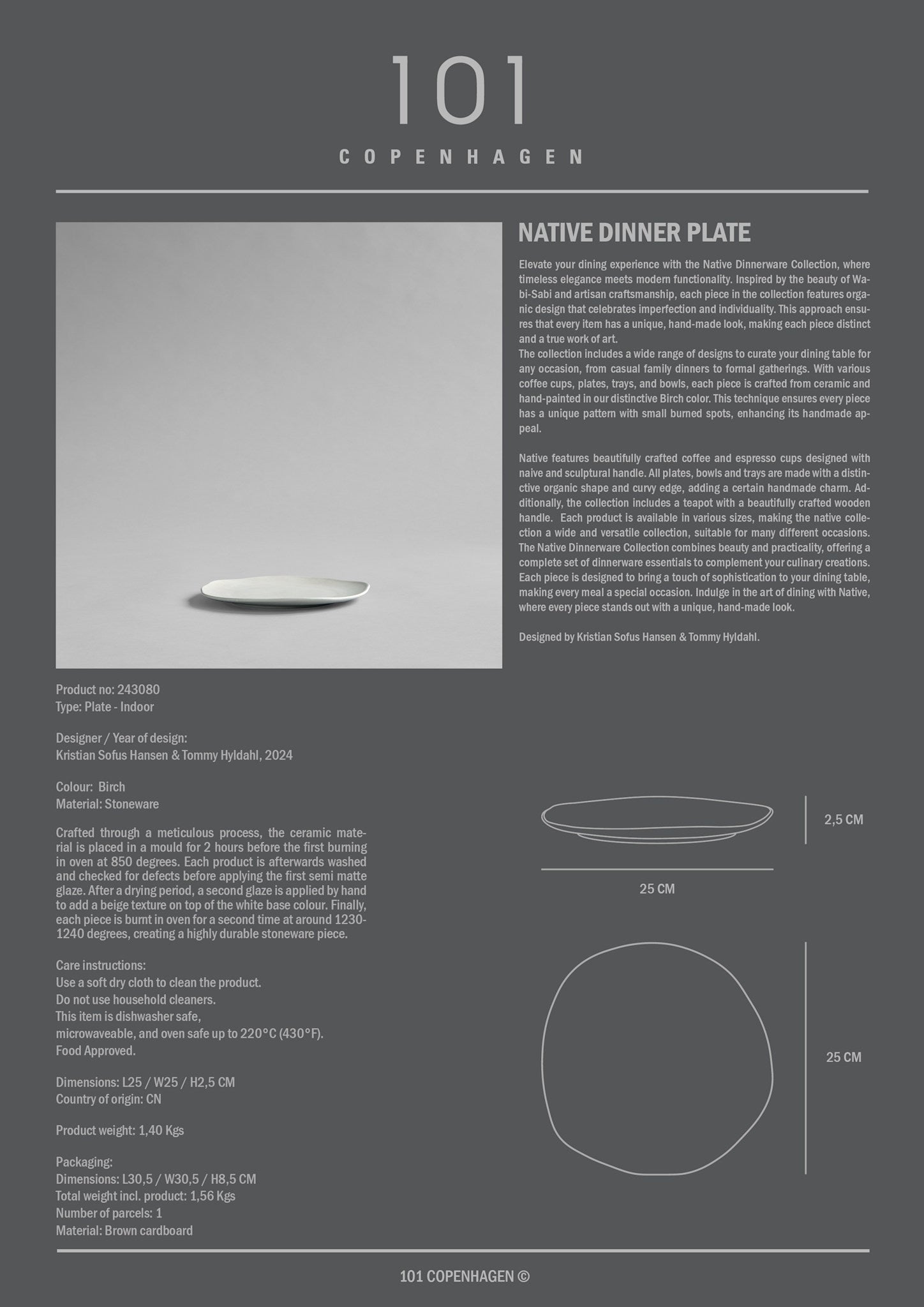 101 Copenhagen - Native Dinner Plate - Birch - Plate