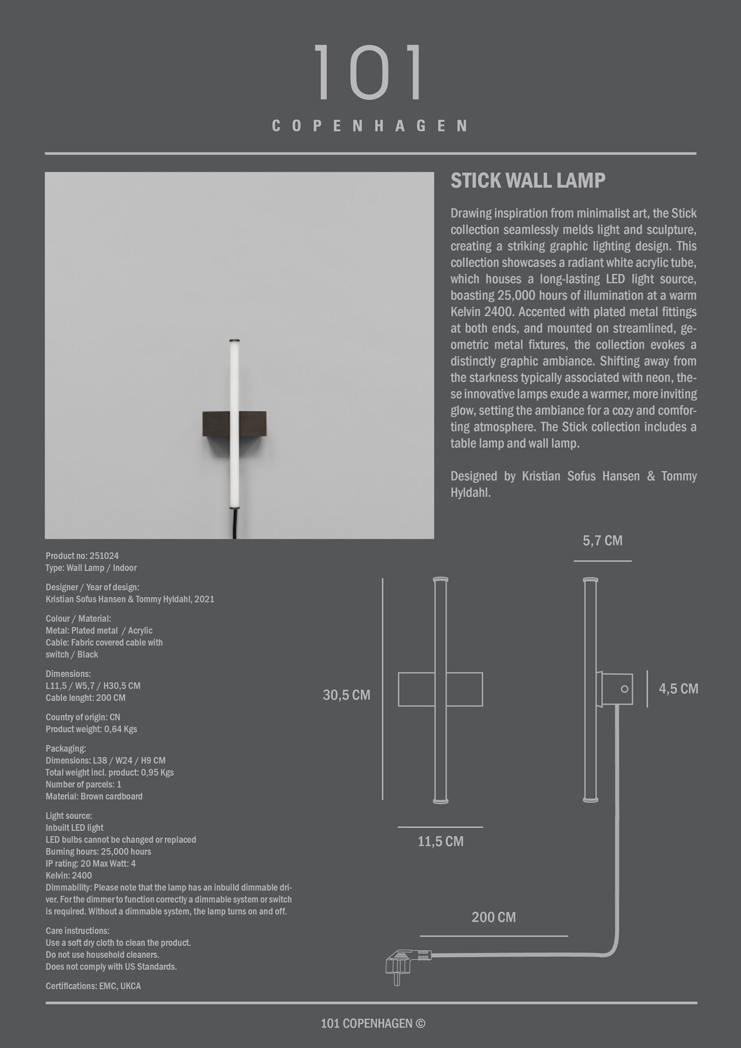 101 Copenhagen - Stick Wall Lamp - Bronze - Wall Lamp