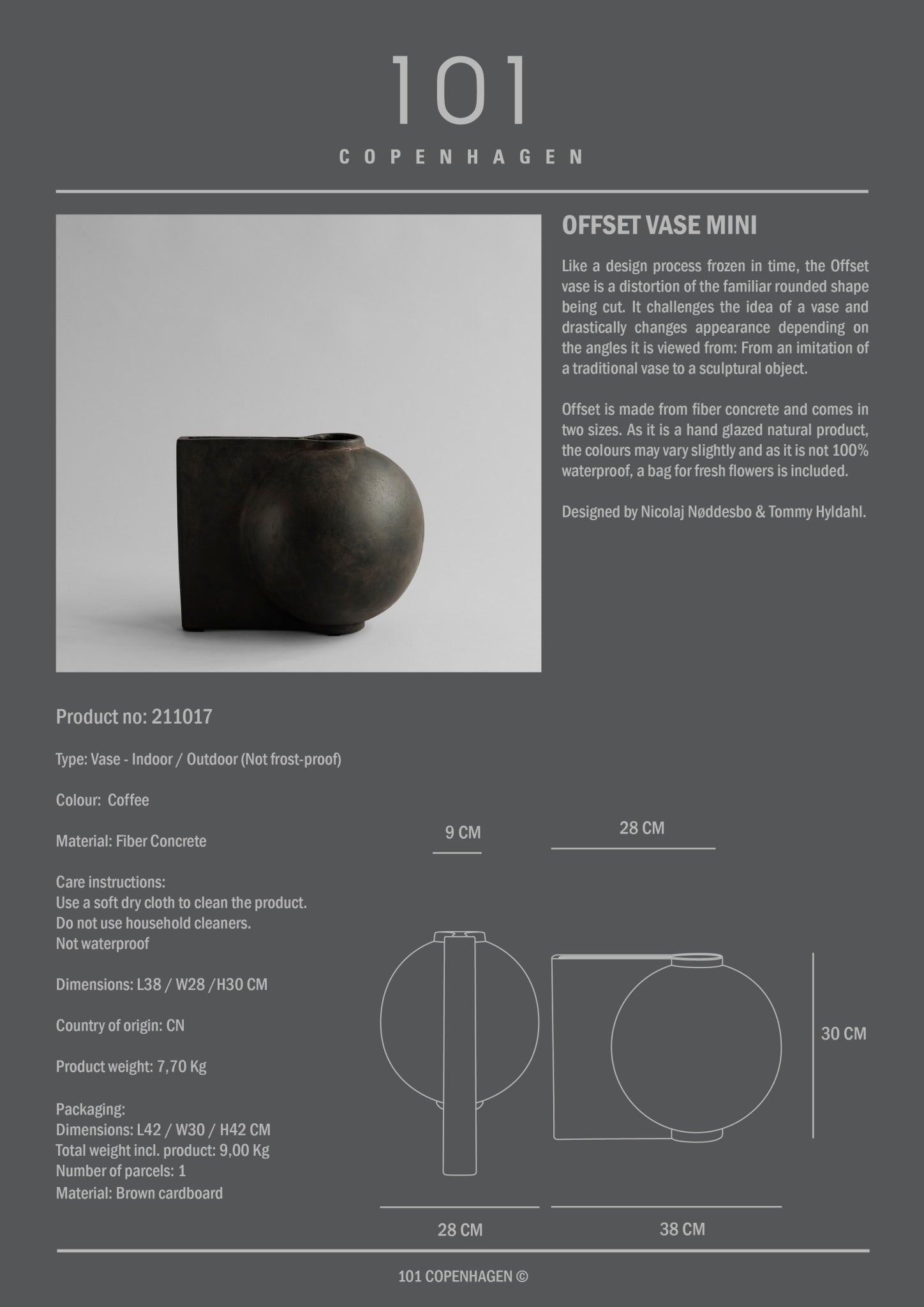 101 Copenhagen - Offset Vase, Mini - Coffee - Vase