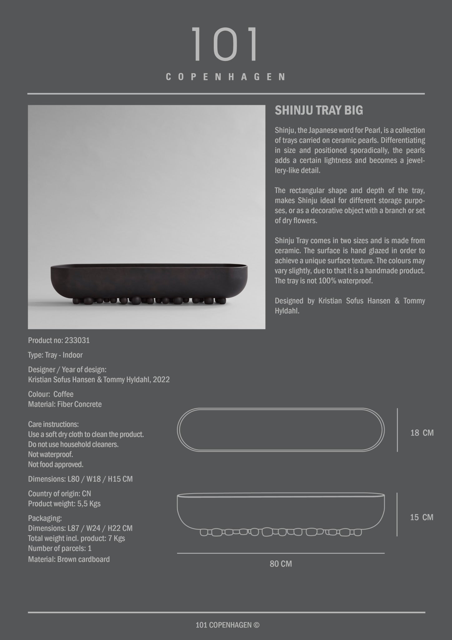 101 Copenhagen - Shinju Tray, Big - Coffee - Tray