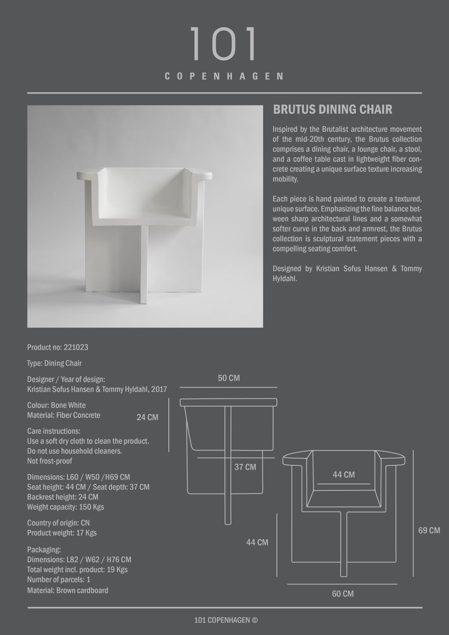 101 Copenhagen - Brutus Dining Chair - Bone White - Dining Chair