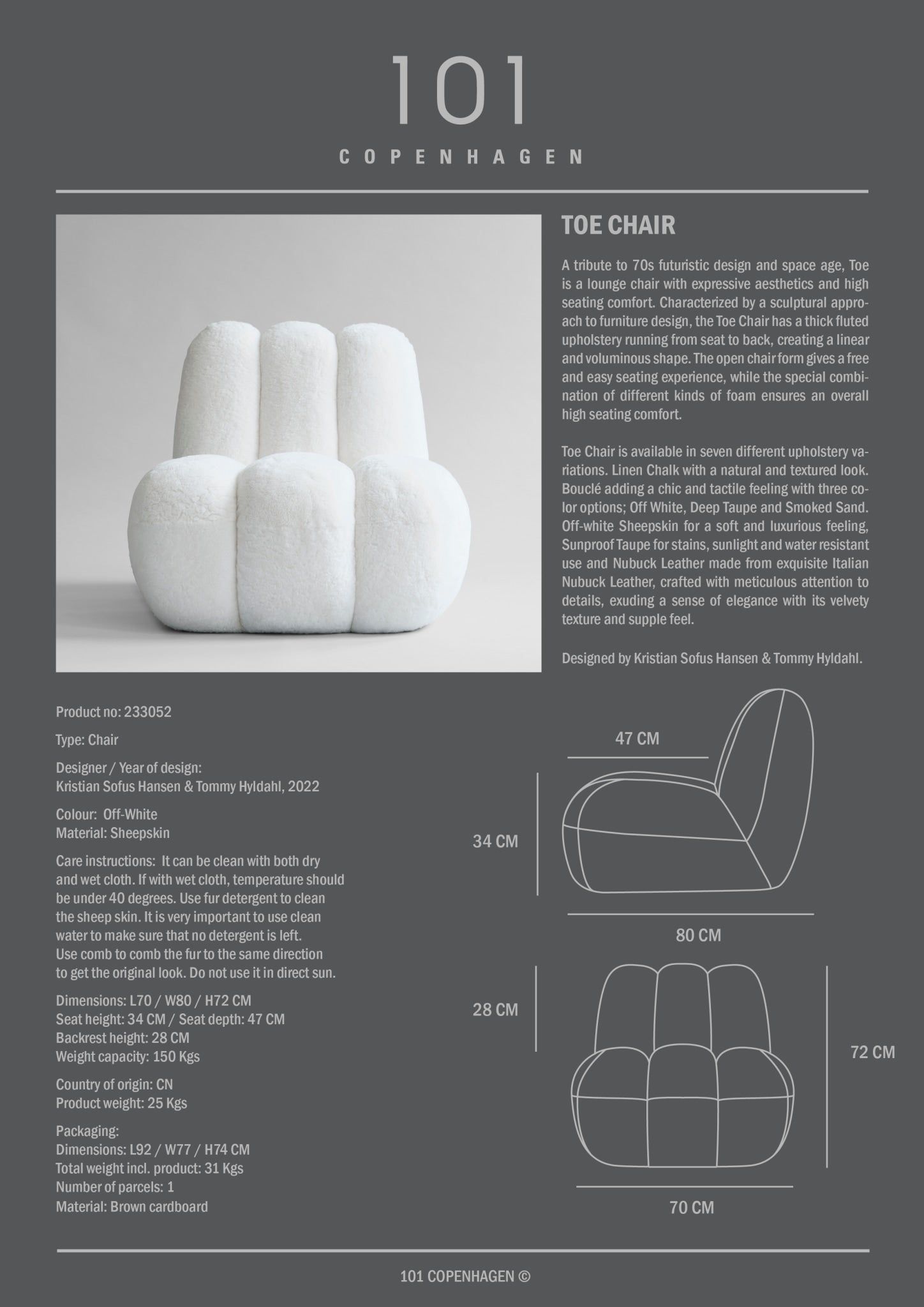 101 Copenhagen - Toe Chair - White (Sheepskin) - Lounge Chair