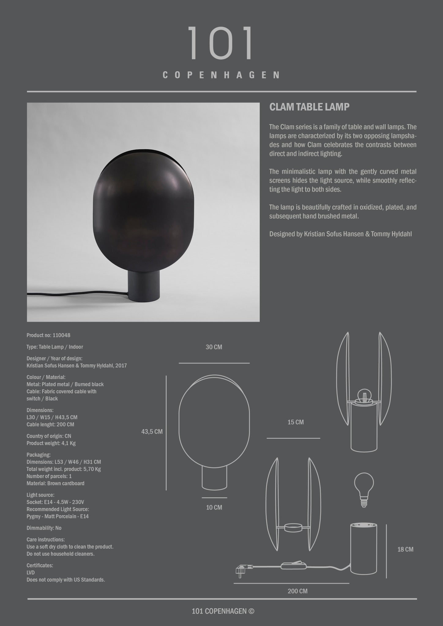 101 Copenhagen - Clam Table Lamp - Burned Black - Table Lamp