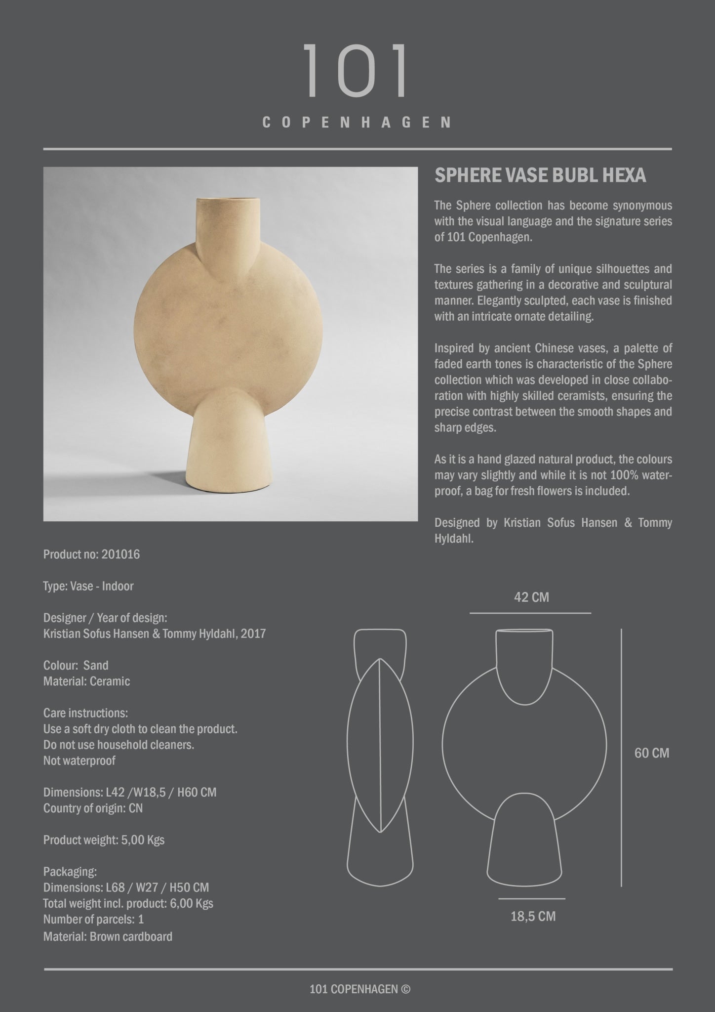 101 Copenhagen - Sphere Vase Bubl, Hexa - Sand - Vase