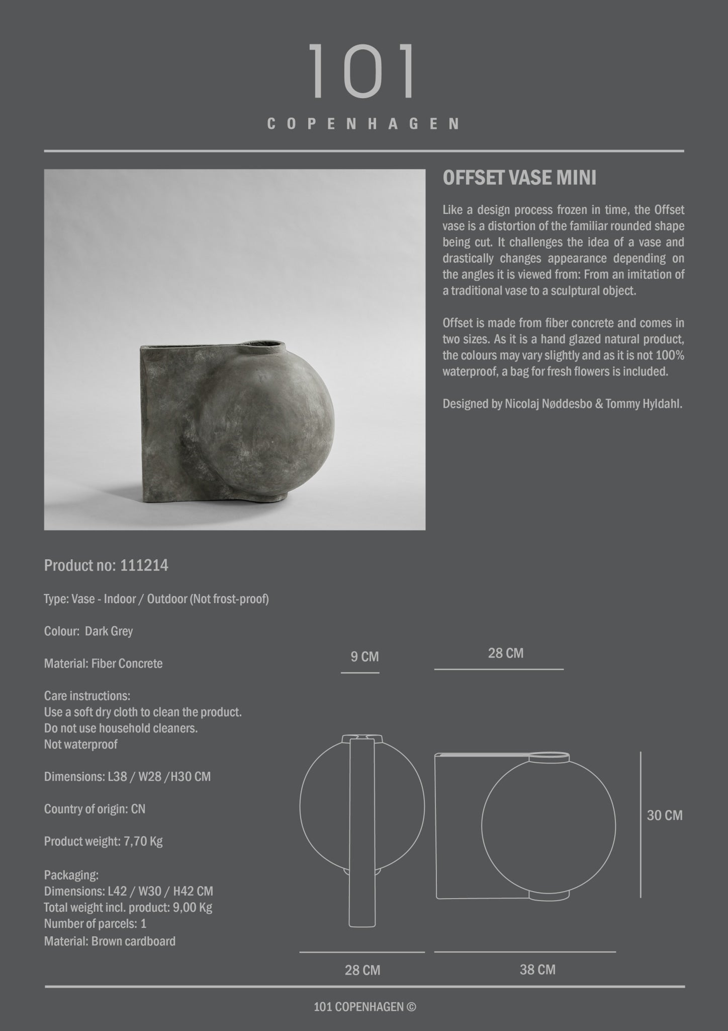 101 Copenhagen - Offset Vase, Mini - Dark Grey - Vase