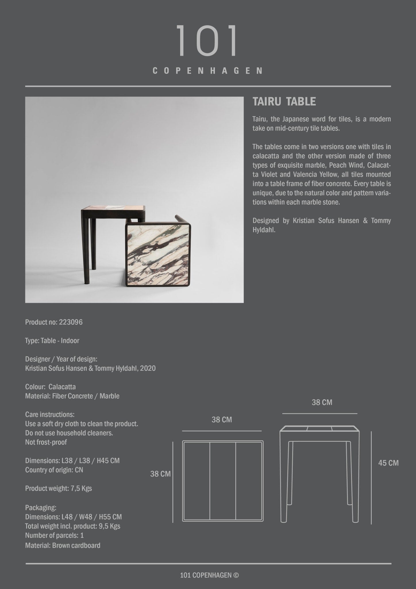 101 Copenhagen - Tairu Table - Calacatta - Coffee or Side Table