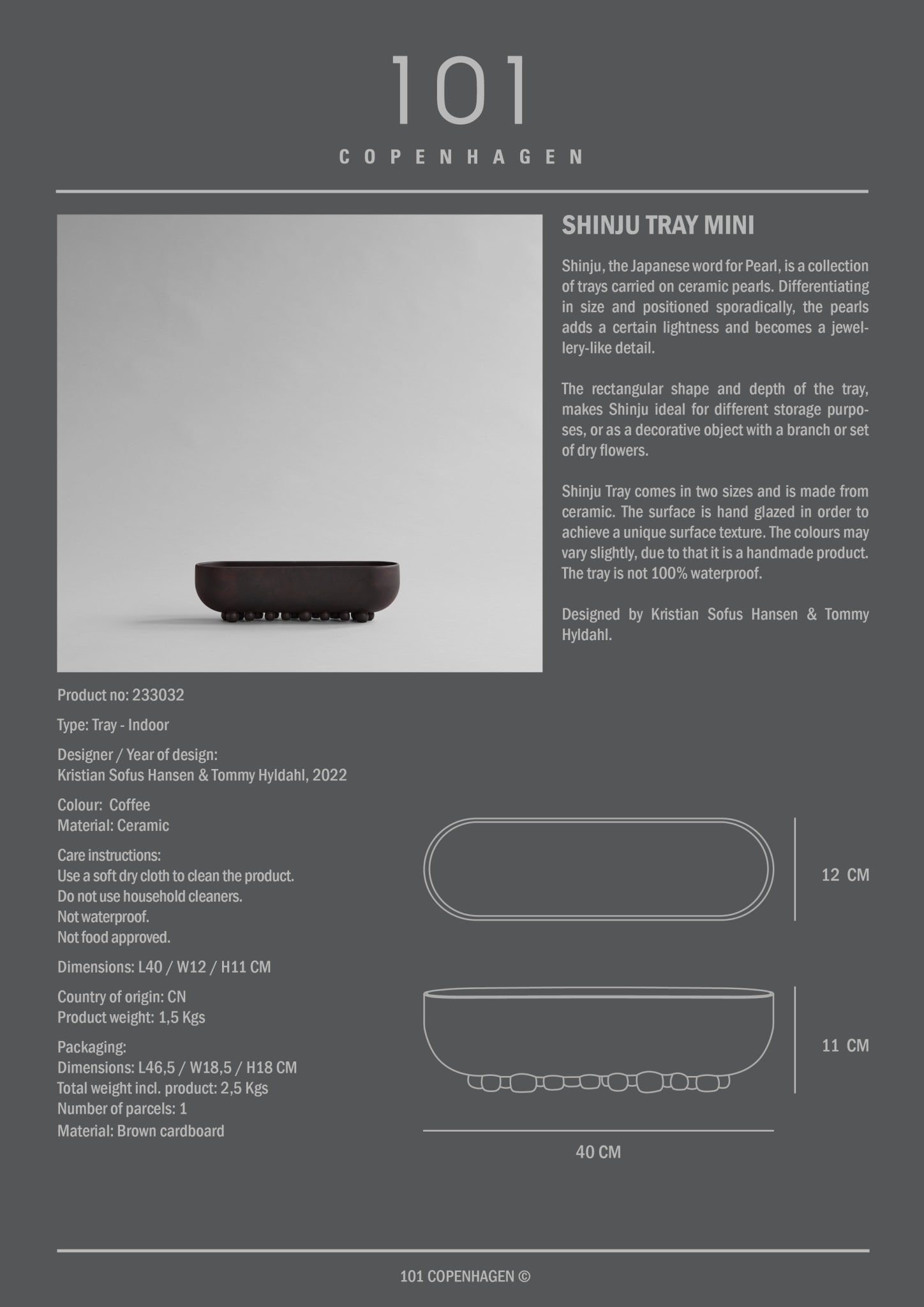 101 Copenhagen - Shinju Tray, Mini - Coffee - Tray
