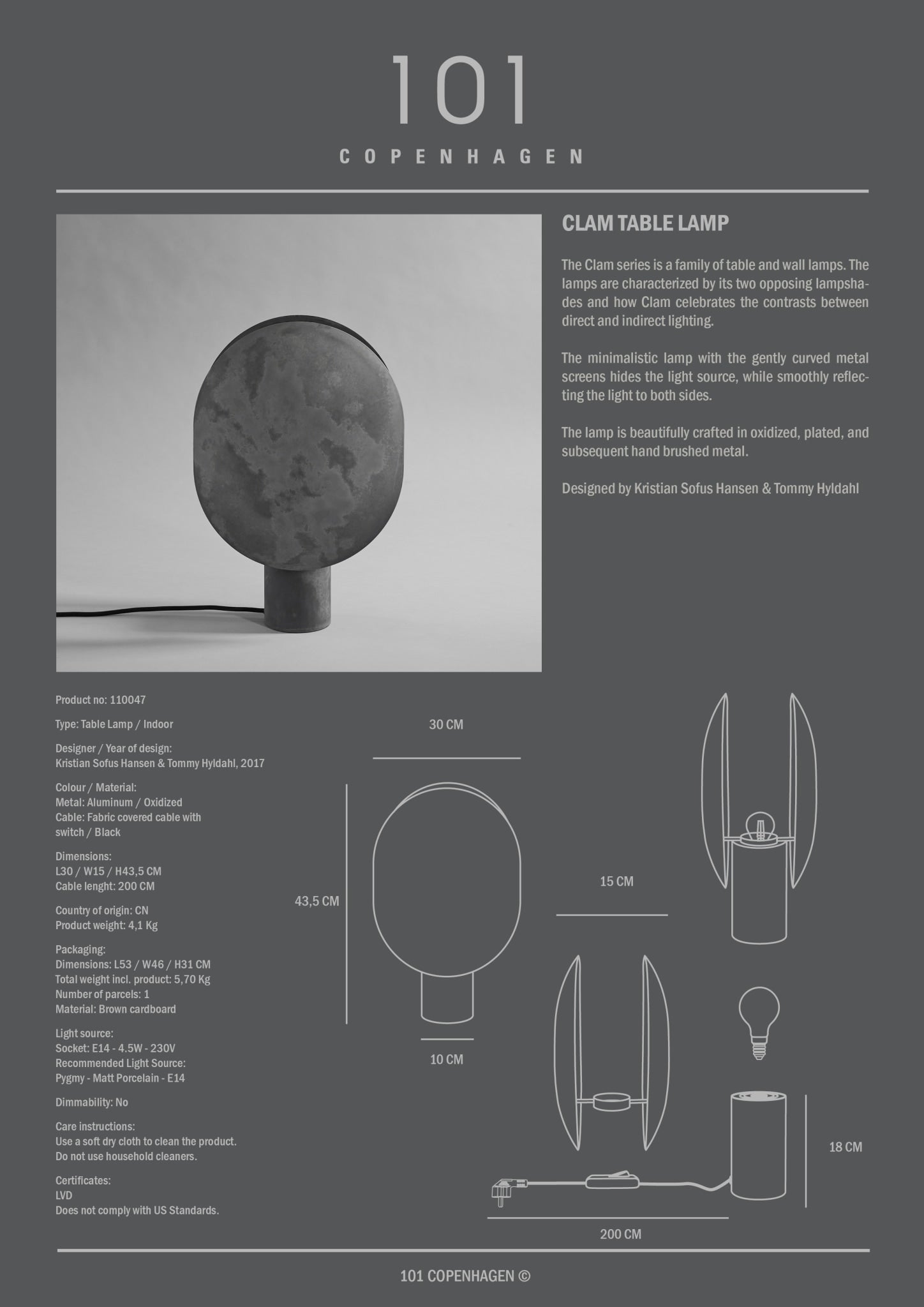 101 Copenhagen - Clam Table Lamp - Oxidized - Table Lamp