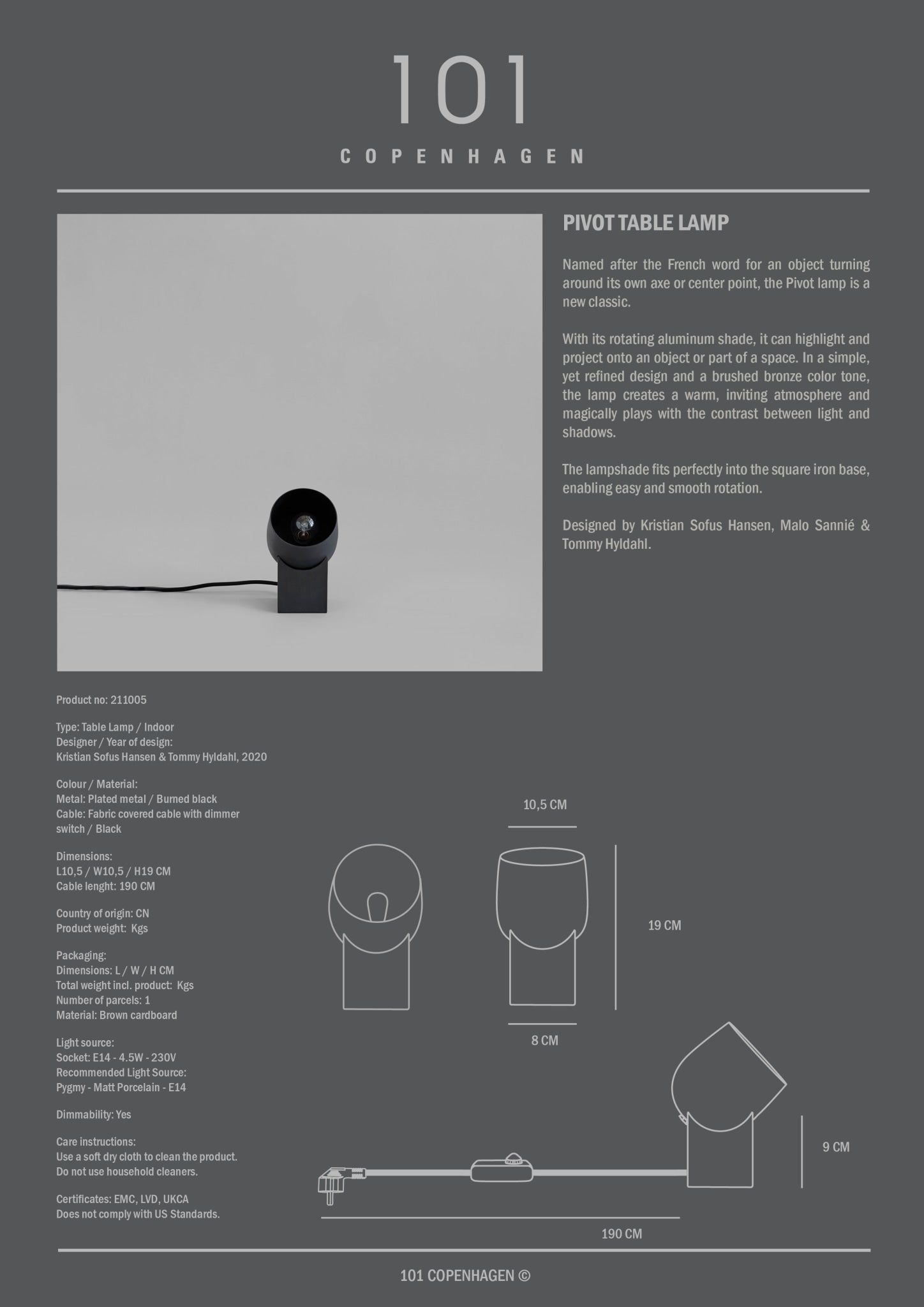 101 Copenhagen - Pivot Table Lamp - Bronze - Table Lamp