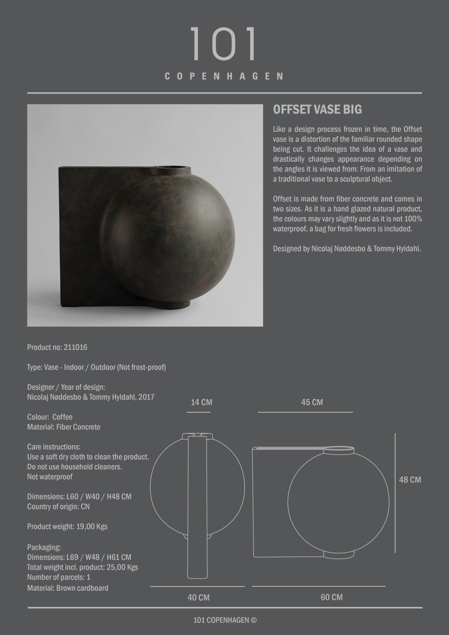 101 Copenhagen - Offset Vase, Big - Coffee - Vase