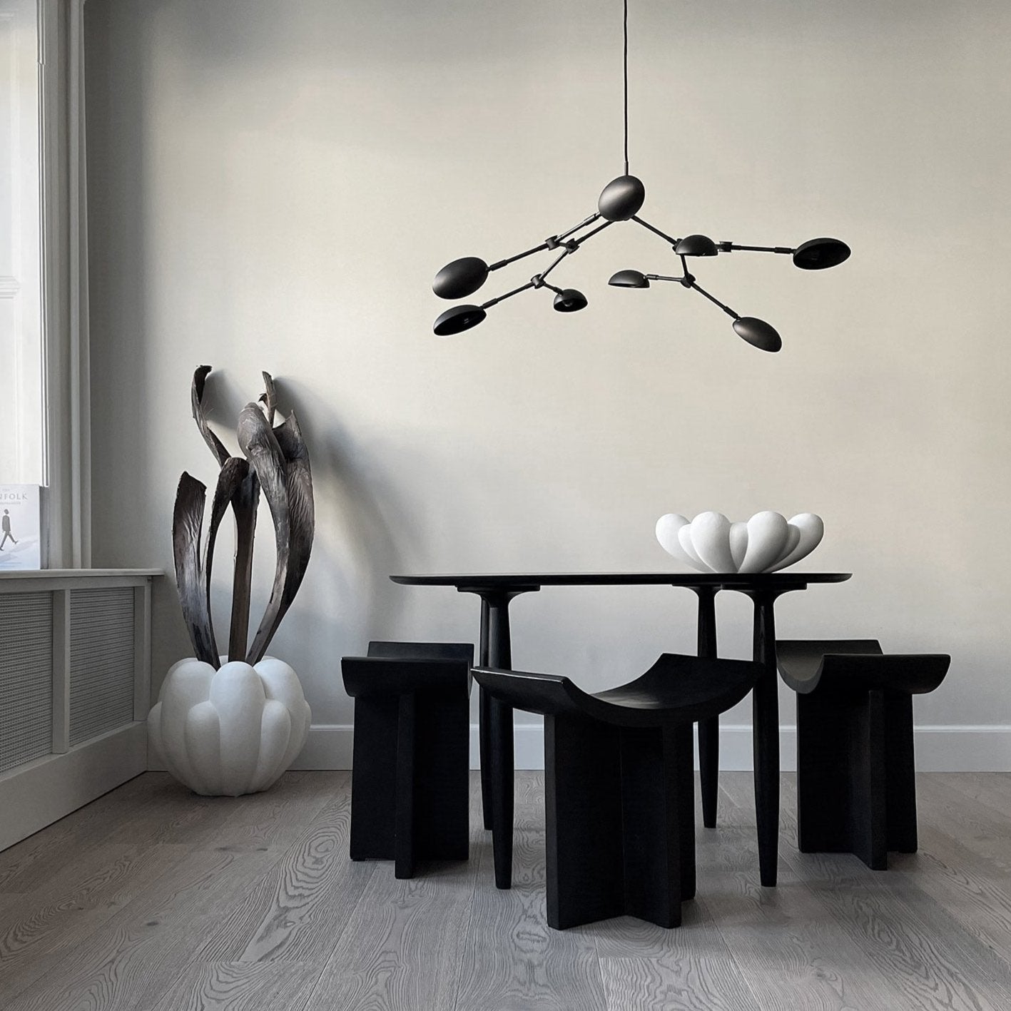 101 Copenhagen Drop Chandelier Bloom vases and Brutus Stools