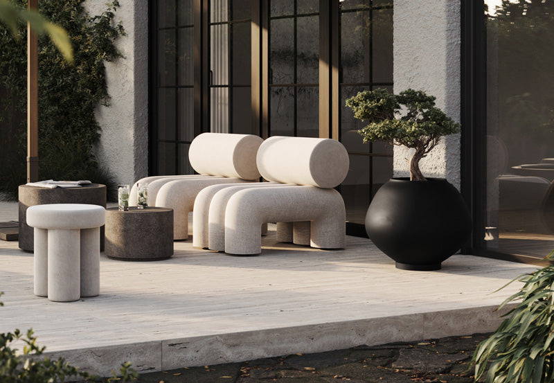 101 Copenhagen Foku chairs, big foot stool, Sunao plant pot