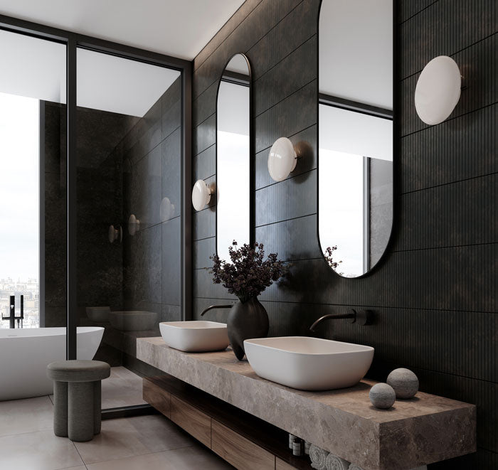 Hikari wall Lamps in a modern bathroom