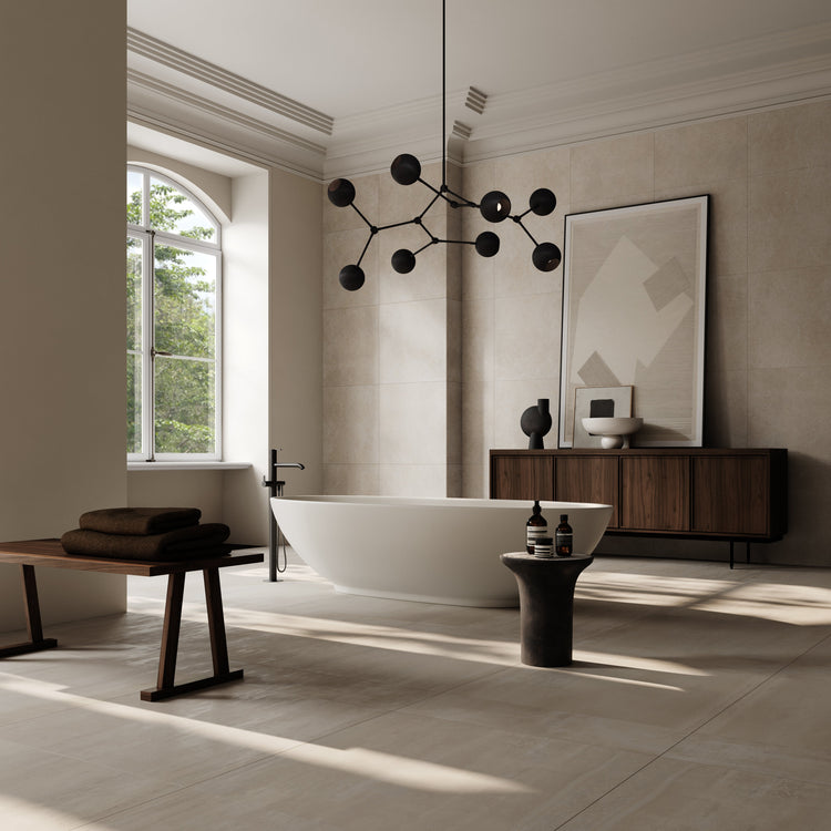 101 Copenhagen Drop Chandelier hanging over a bathtub