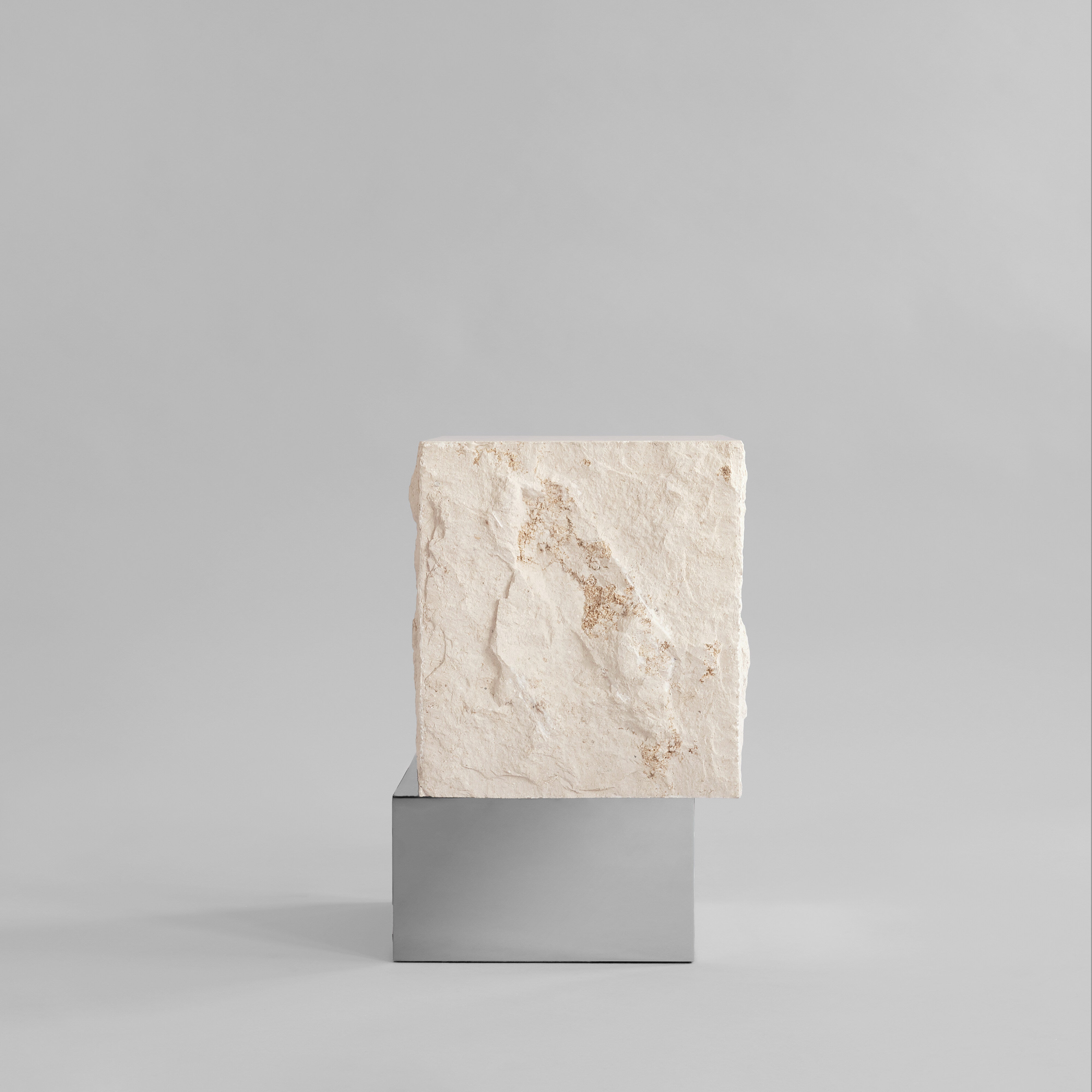 101 Copenhagen - Temple Coffee Table, Tall - Chrome / Limestone - Coffee Table