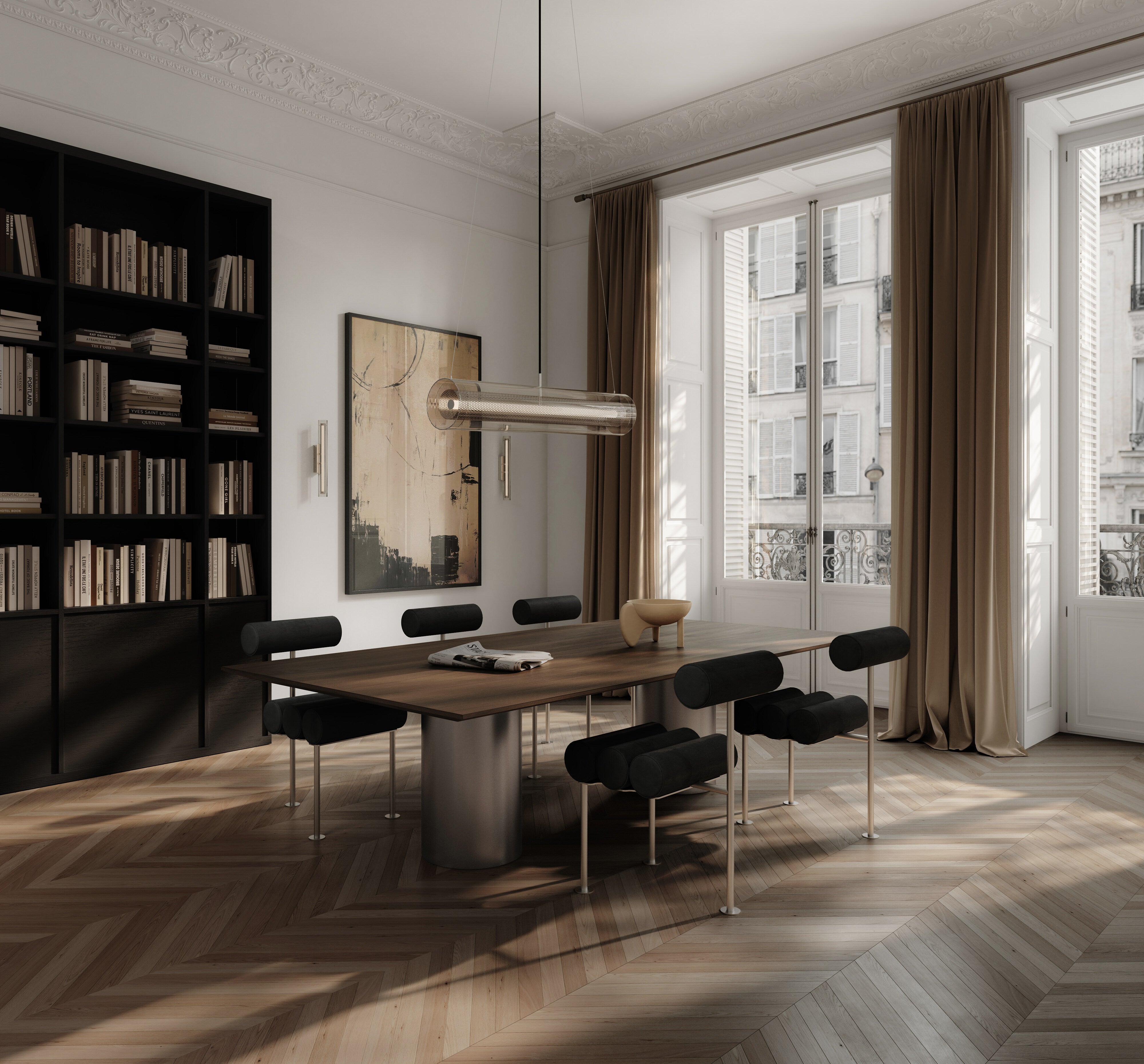 101 Copenhagen - Hiro Dining Chair, Stainless Steel - Aniline Leather Black - Dining Chair