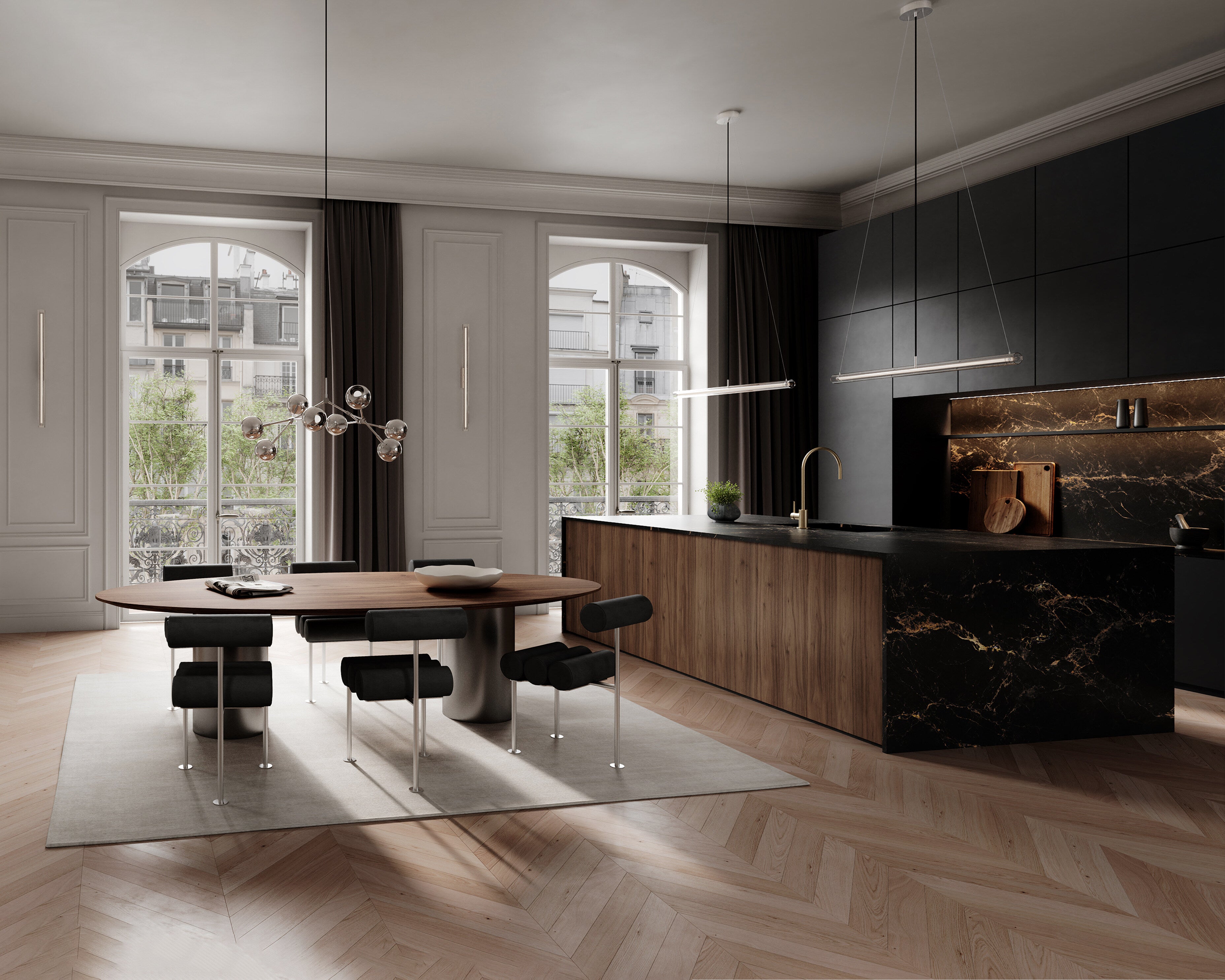 101 Copenhagen - Hiro Dining Chair, Stainless Steel - Aniline Leather Black - Dining Chair