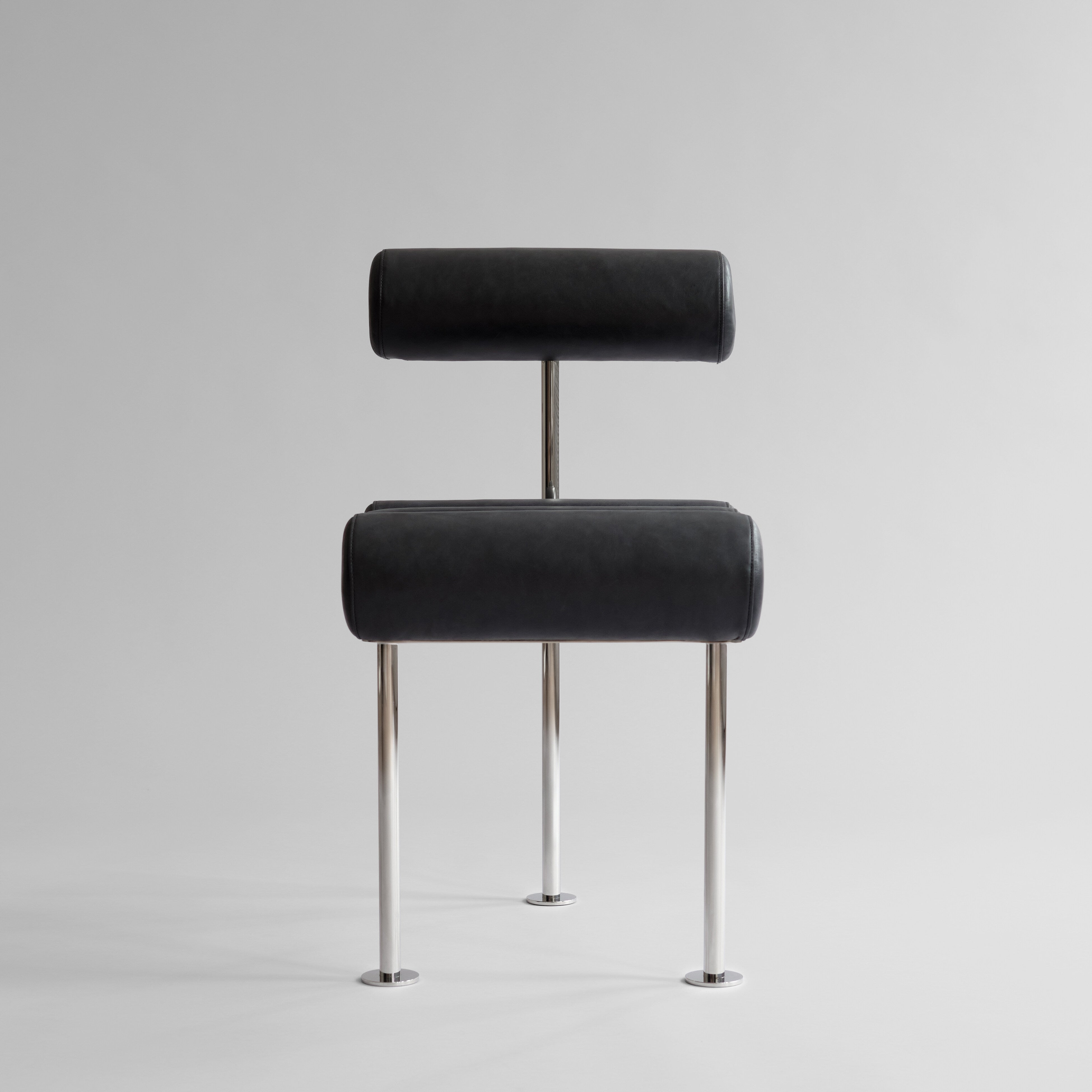 101 Copenhagen - Hiro Dining Chair, Stainless Steel - Aniline Leather Black - Dining Chair