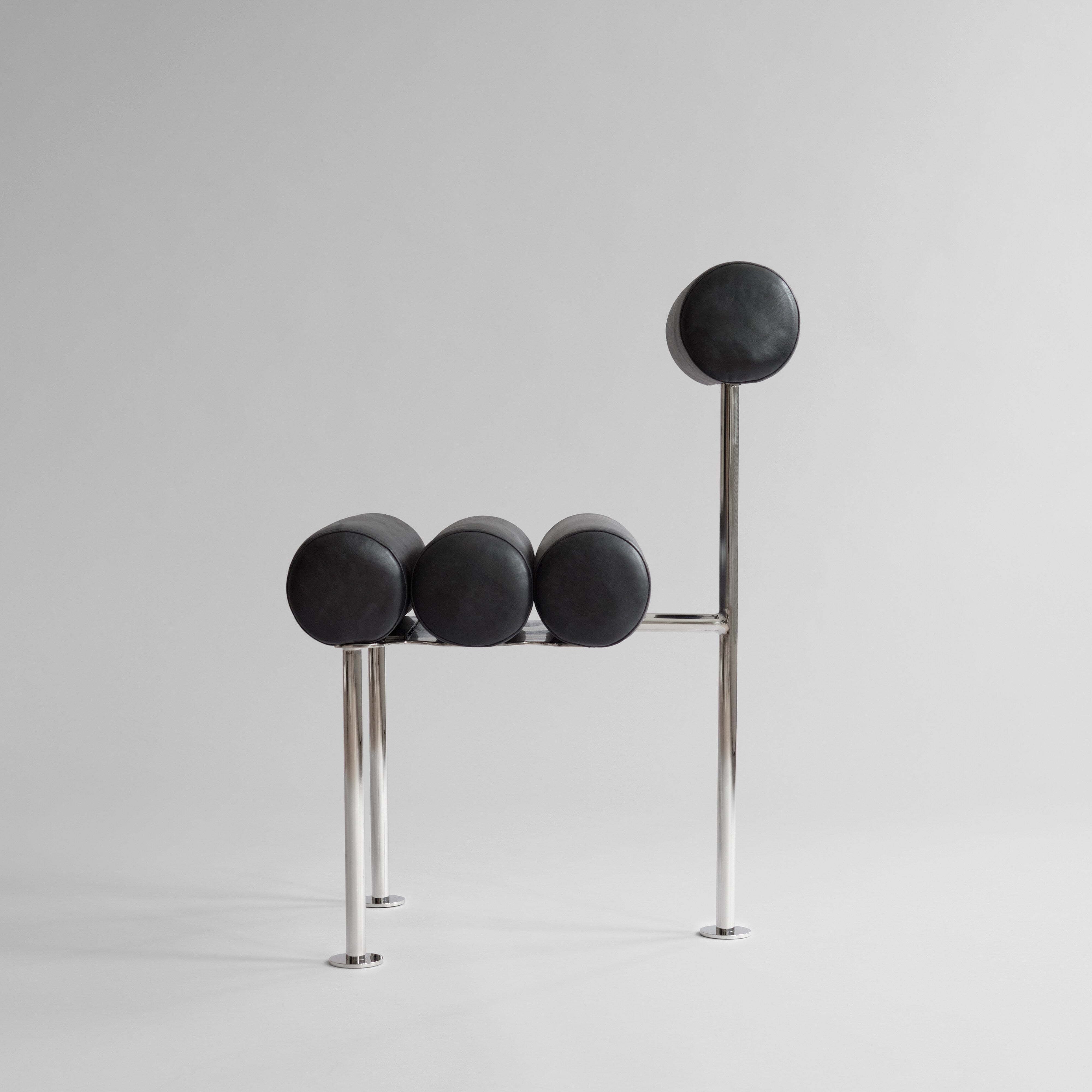 101 Copenhagen - Hiro Dining Chair, Stainless Steel - Aniline Leather Black - Dining Chair