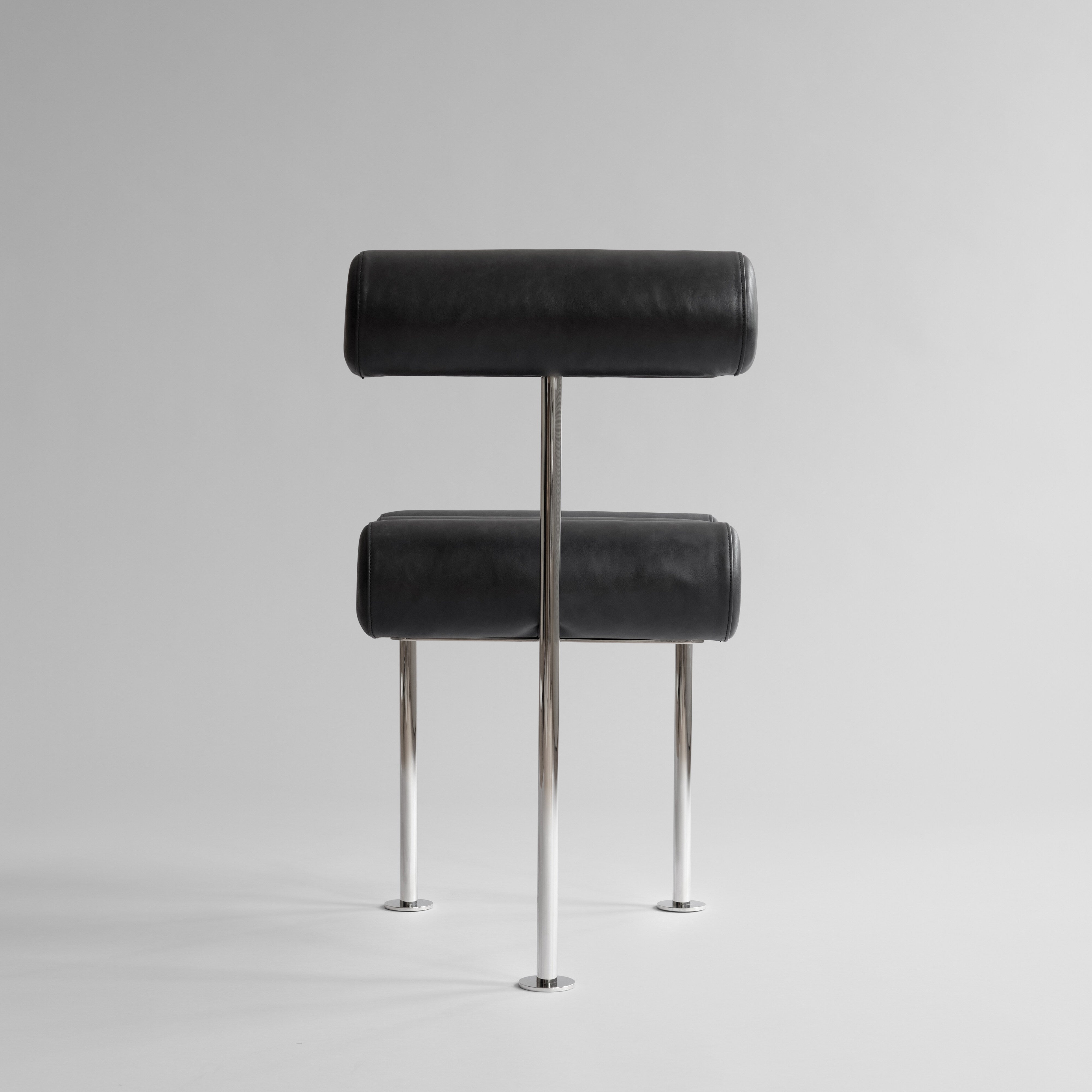 101 Copenhagen - Hiro Dining Chair, Stainless Steel - Aniline Leather Black - Dining Chair