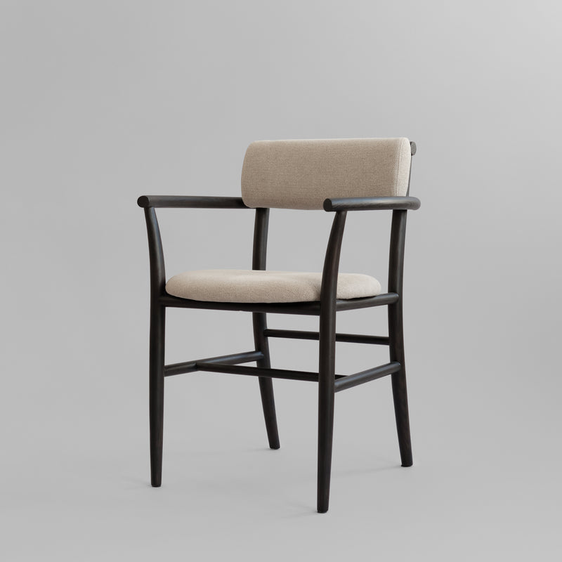 101 Copenhagen - Nama Dining Chair, Armrest - Coffee Black, Linen - Dining Chair