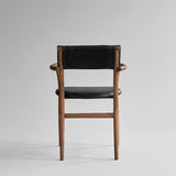Nama Dining Chair, Armrest Classic Brown Oak - Aniline Leather Black