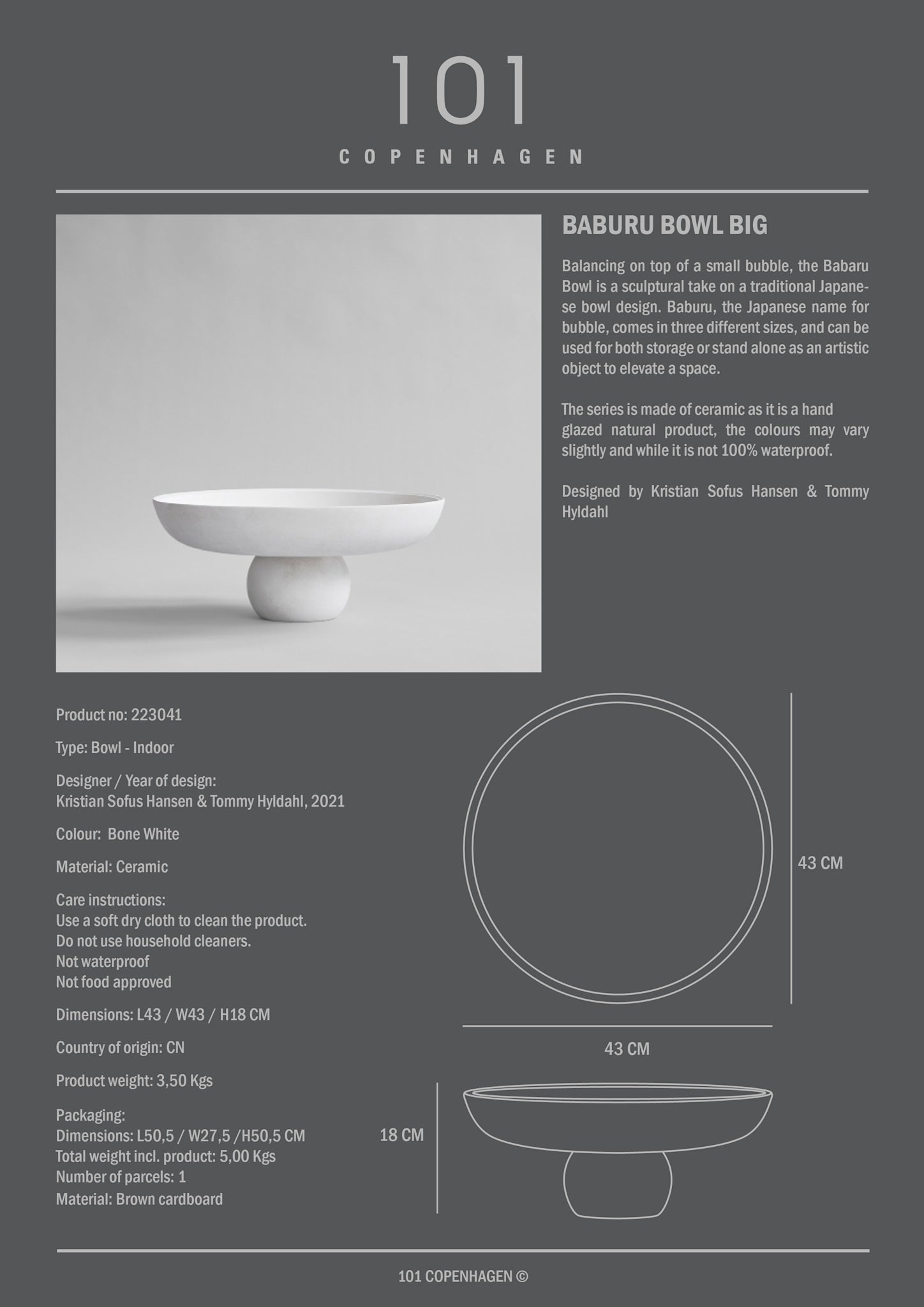 101 Copenhagen - Baburu Bowl, Big - Bone White - Ceramic bowl