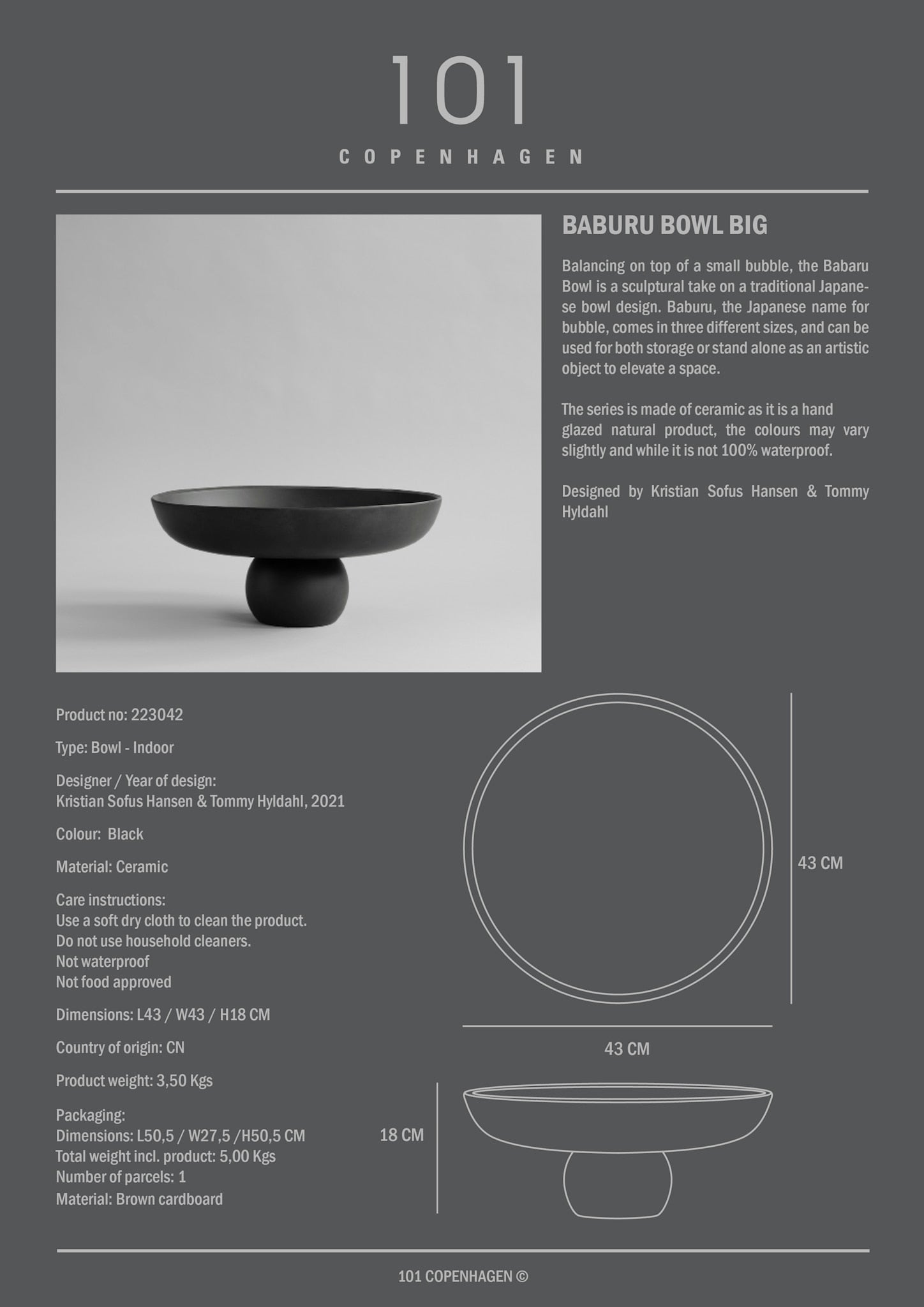 101 Copenhagen - Baburu Bowl, Big - Black - Ceramic bowl