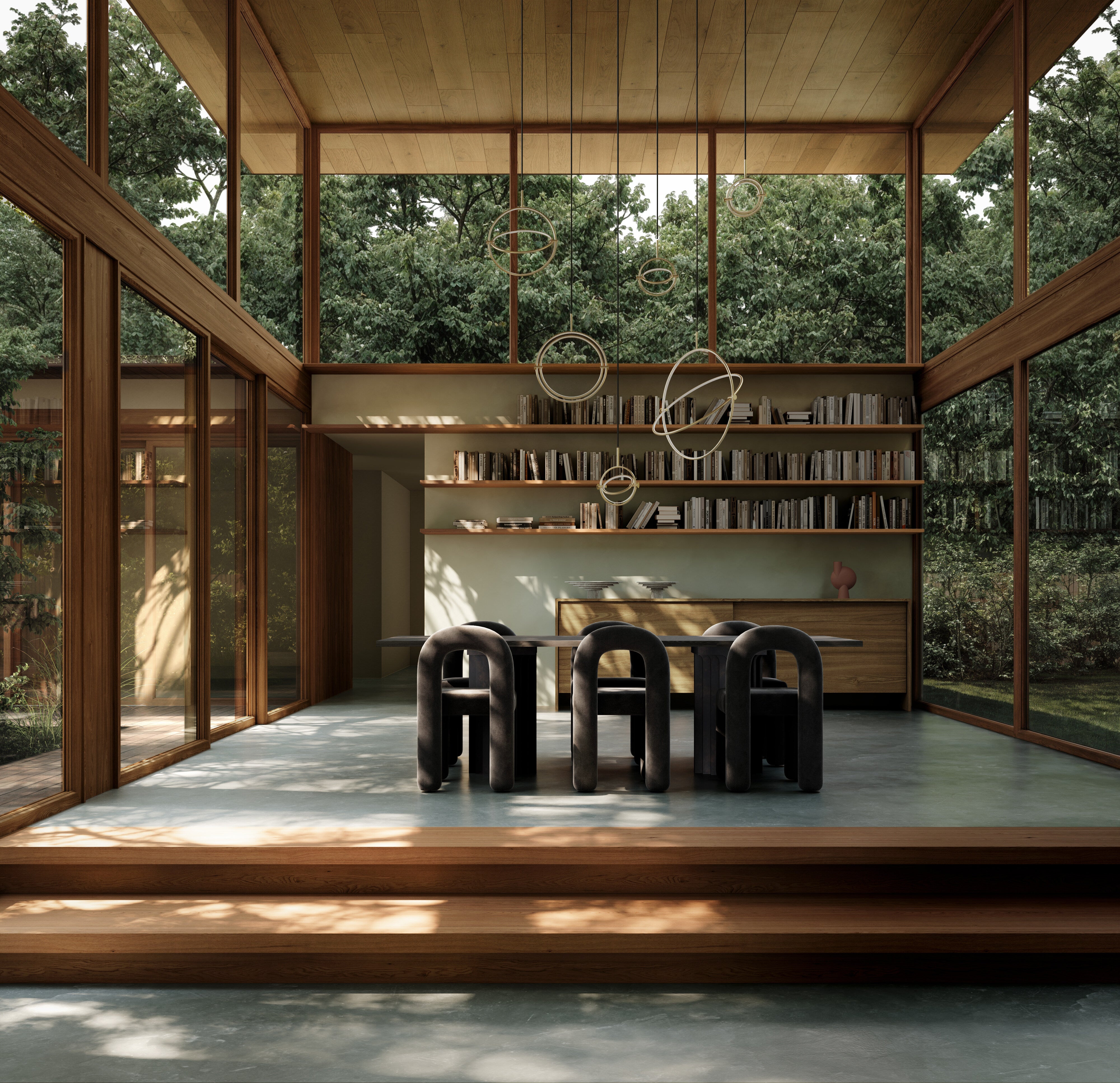 Arc Dining Table, L250 - H35mm - Coffee Black Oak