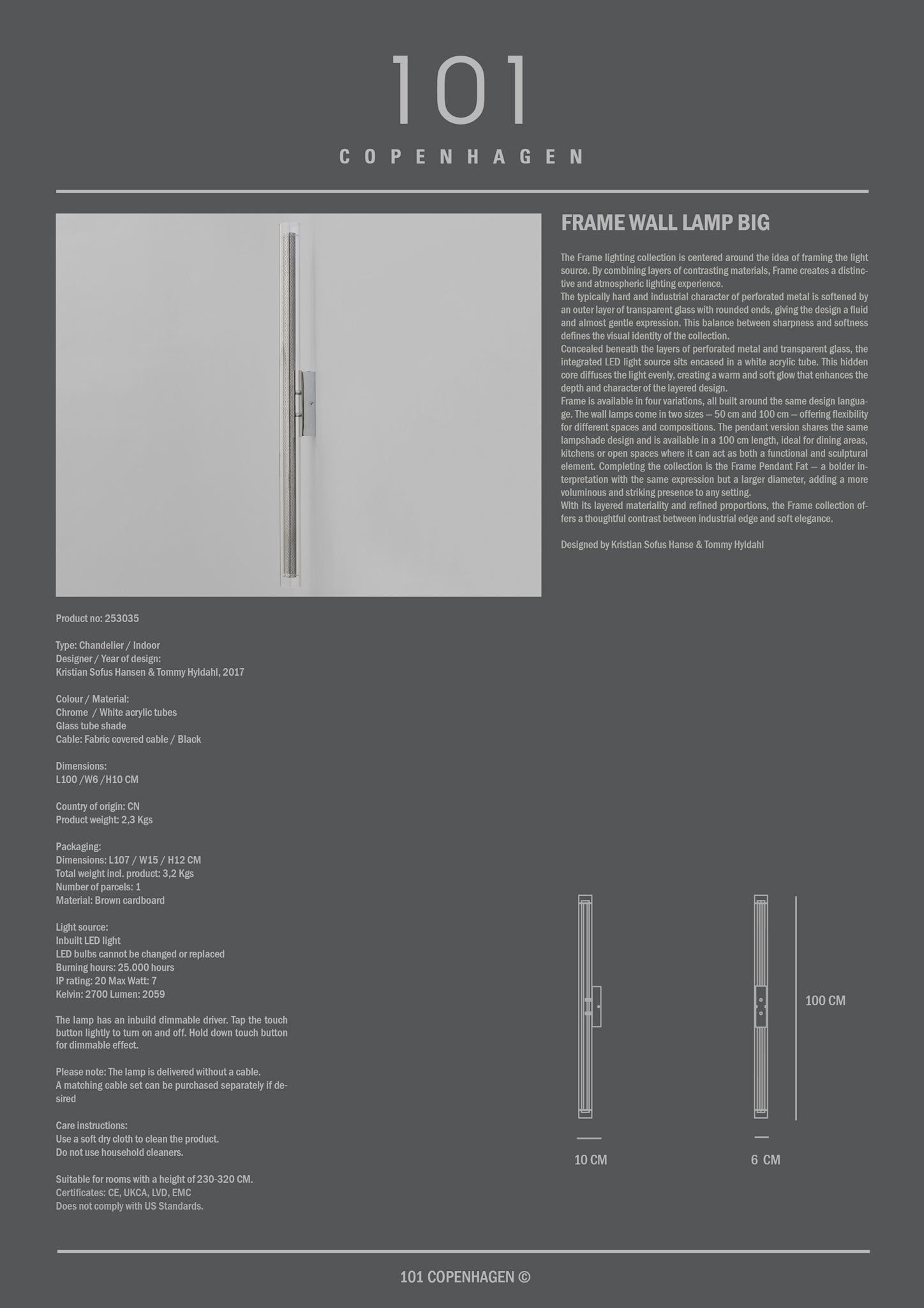 101 Copenhagen - Frame Wall Lamp, Big - Chrome - Wall Lamp