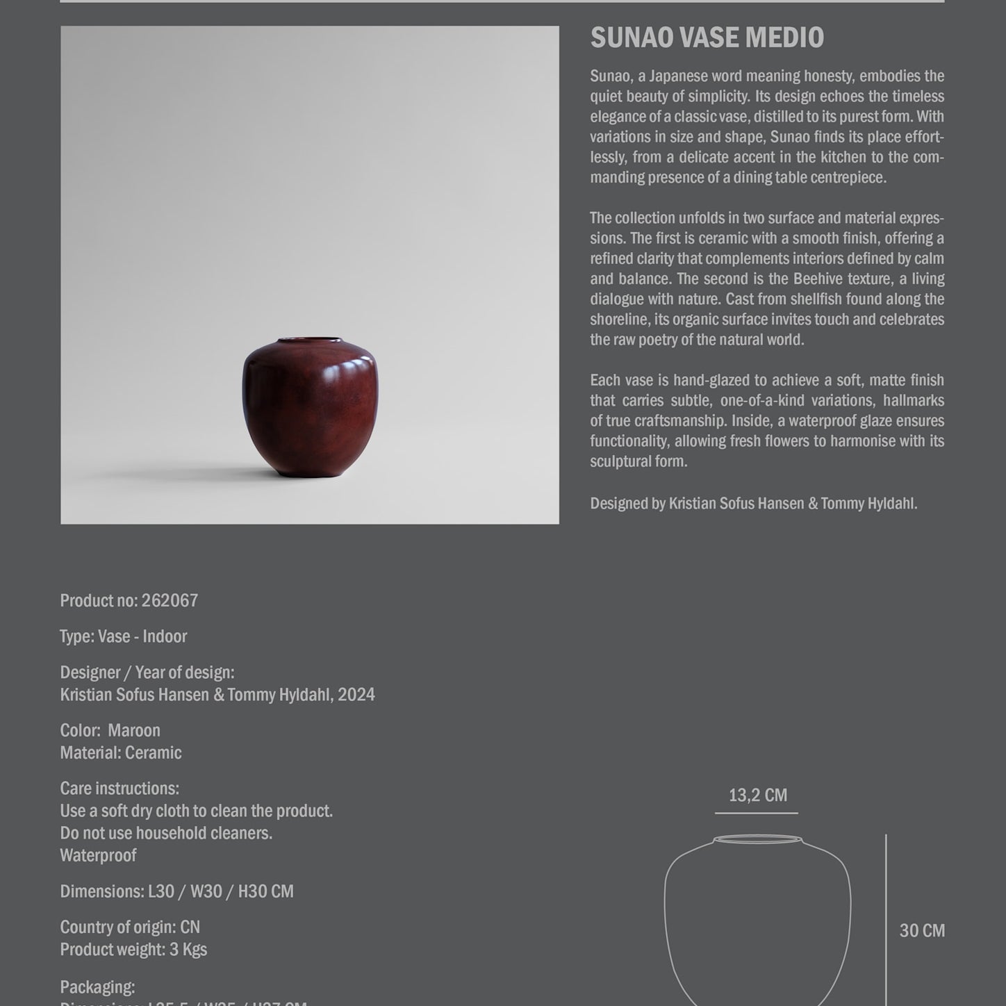 Sunao Vase, Medio - Maroon