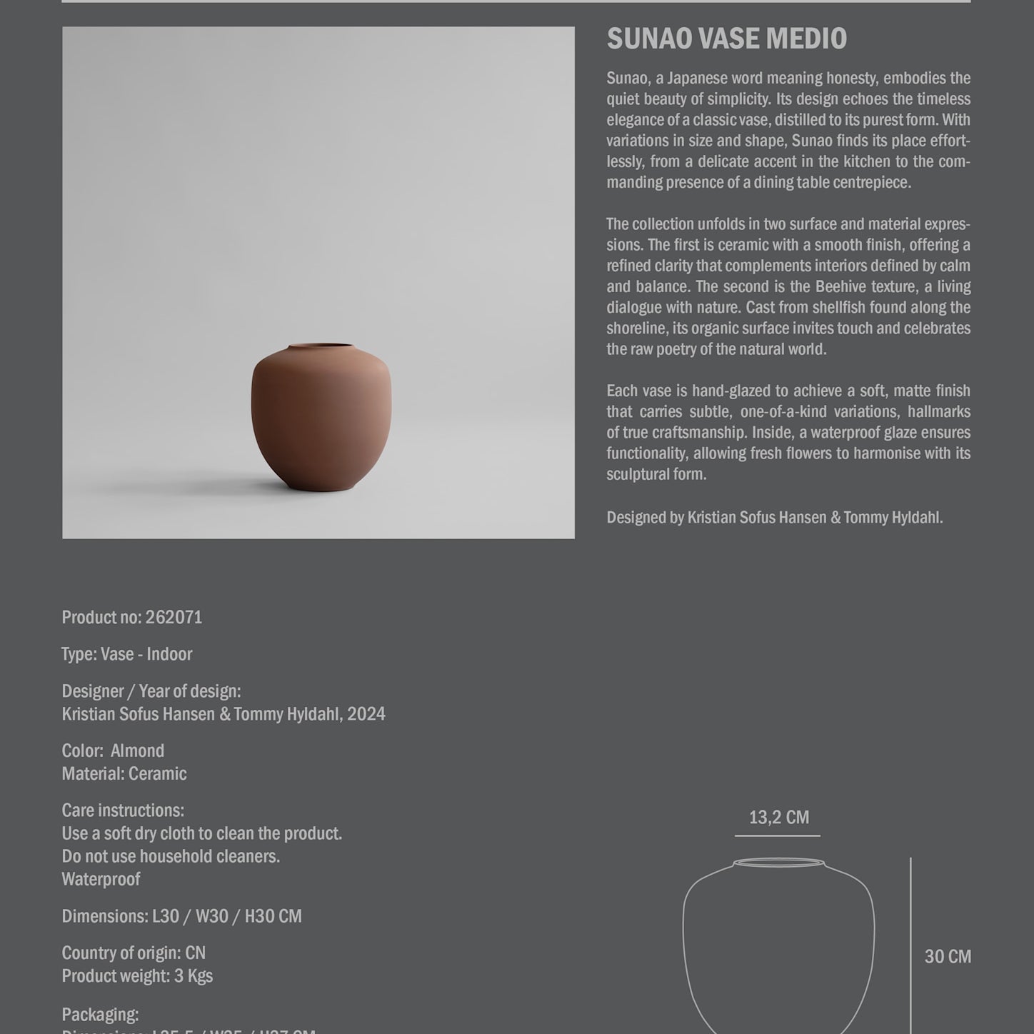 Sunao Vase, Medio - Almond