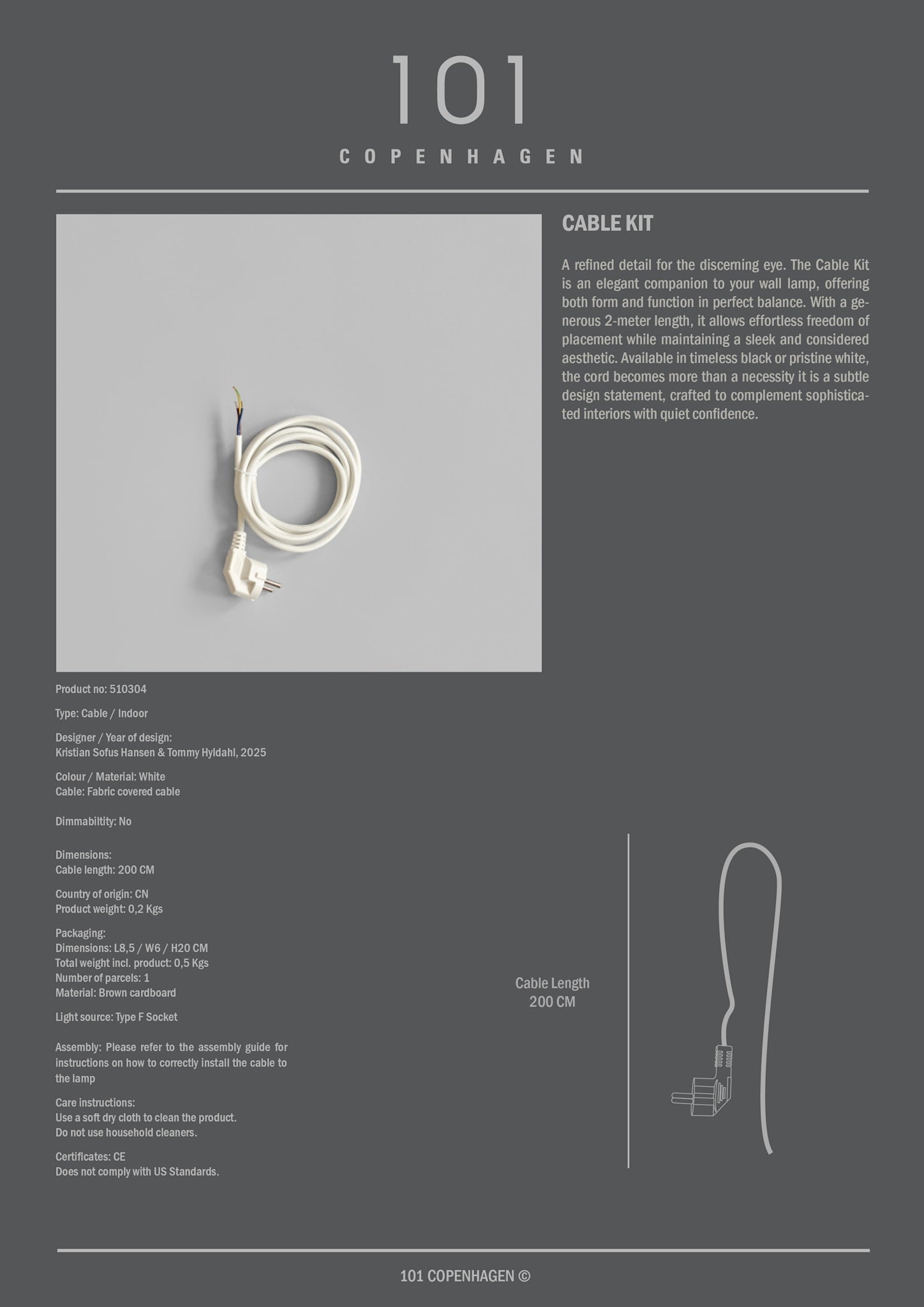 101 Copenhagen - Cable Kit - White Cord (2m) - 
