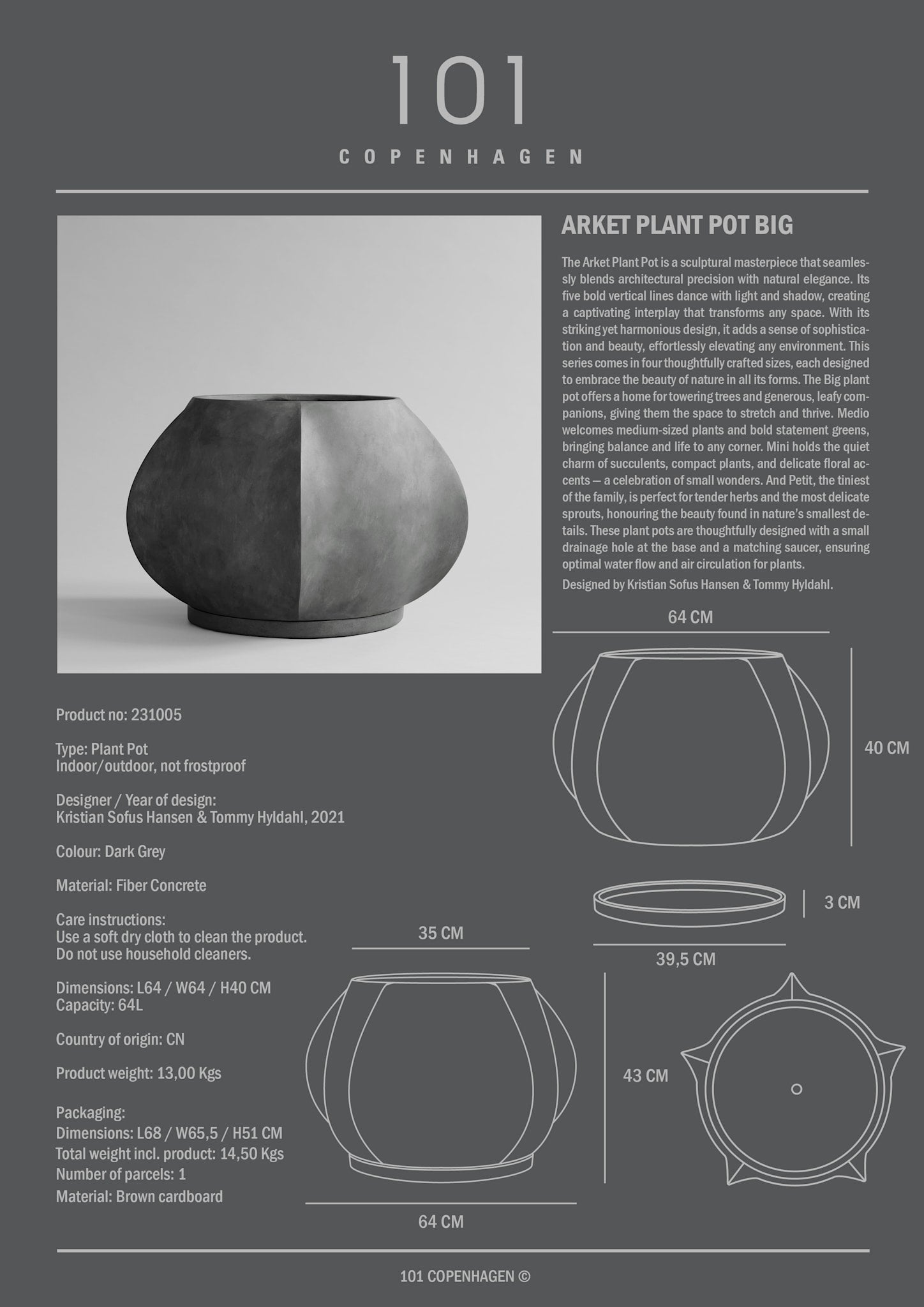 101 Copenhagen - Arket Plant Pot, Big - Dark Grey - Outdoor