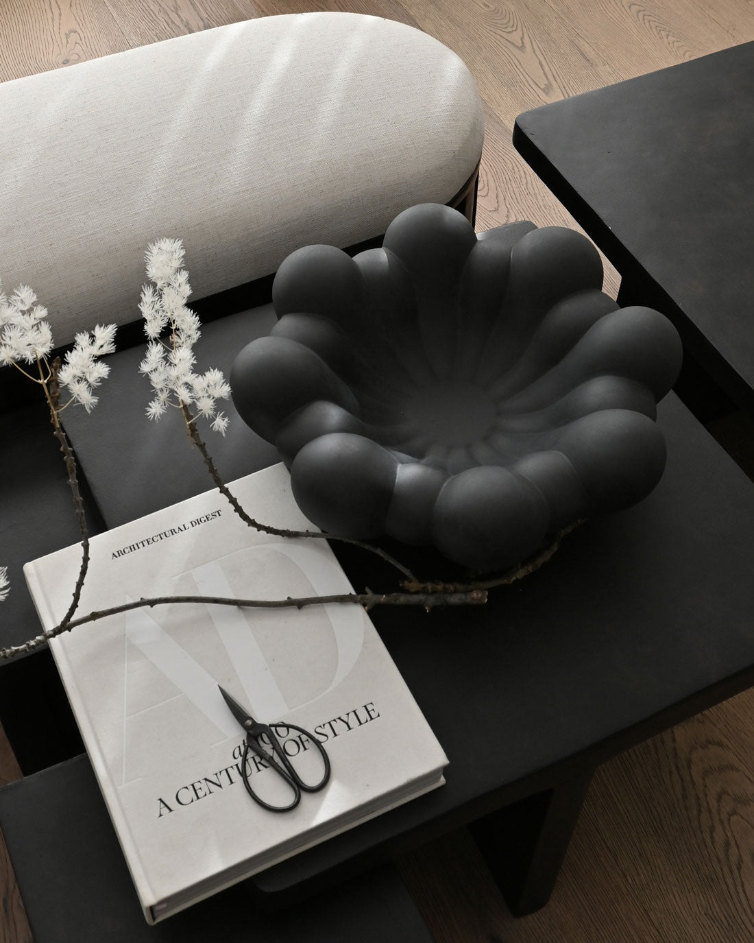 Big Bloom Tray in Black on a Brutus Coffee table