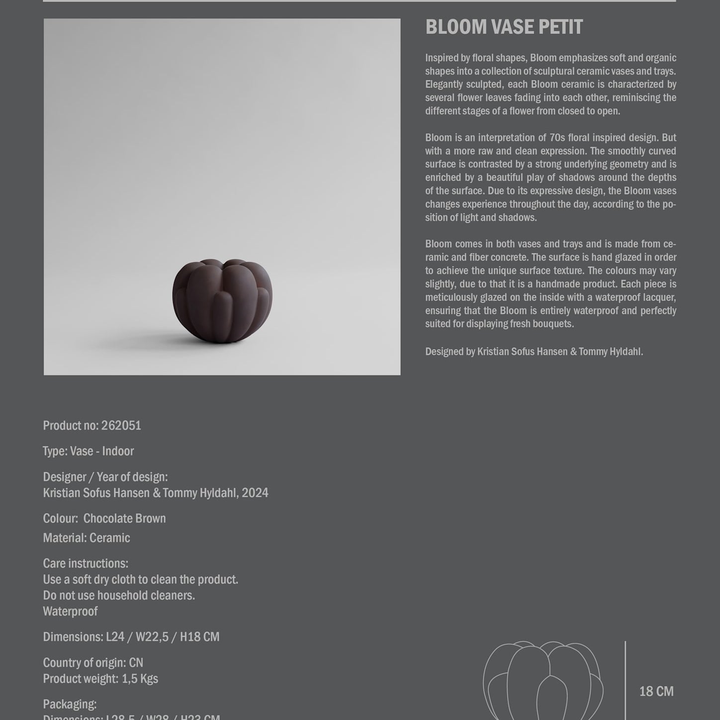 Bloom Vase, Petit - Chocolate Brown