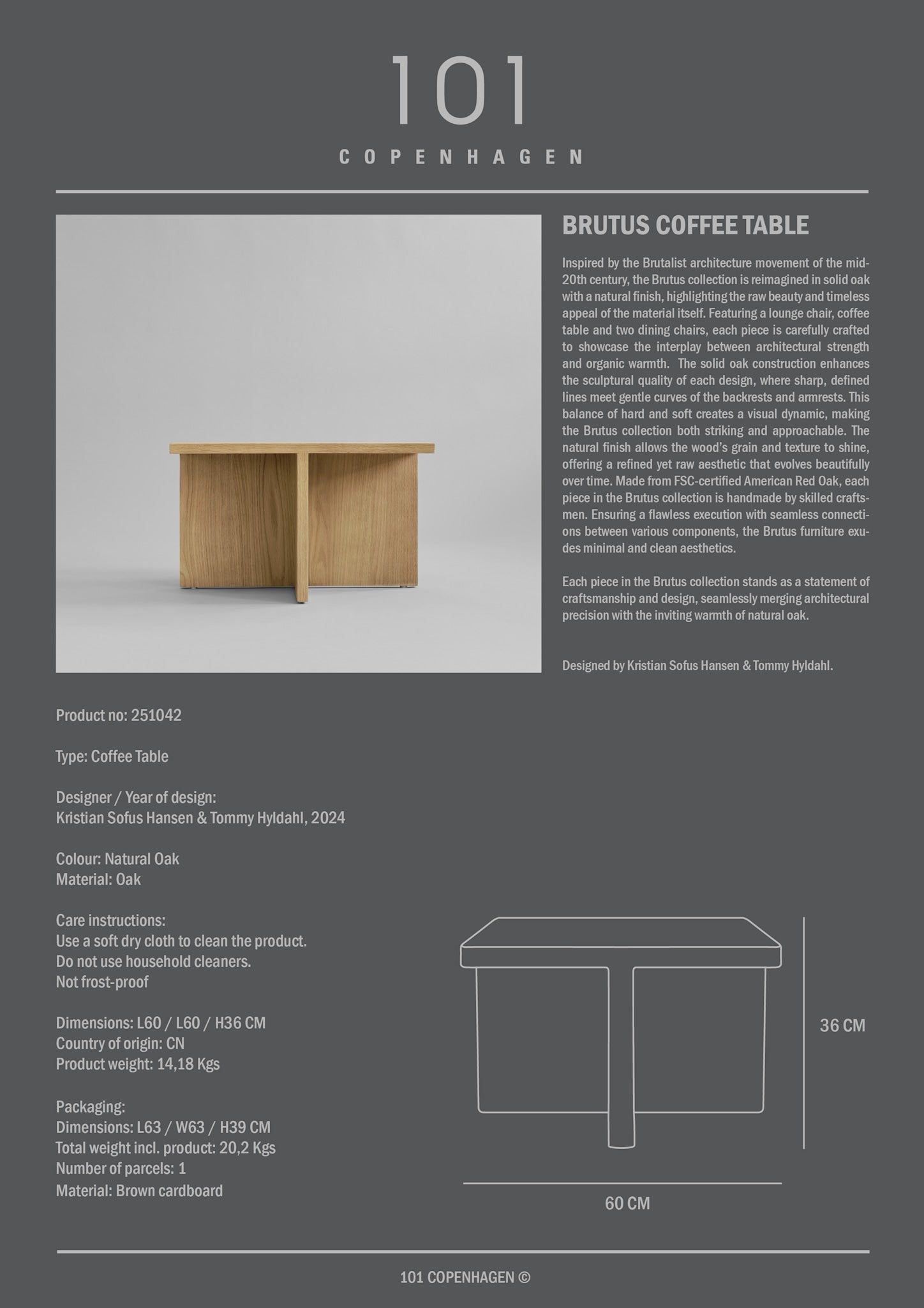 101 Copenhagen - Brutus Coffee Table - Natural Oak - Coffee Table