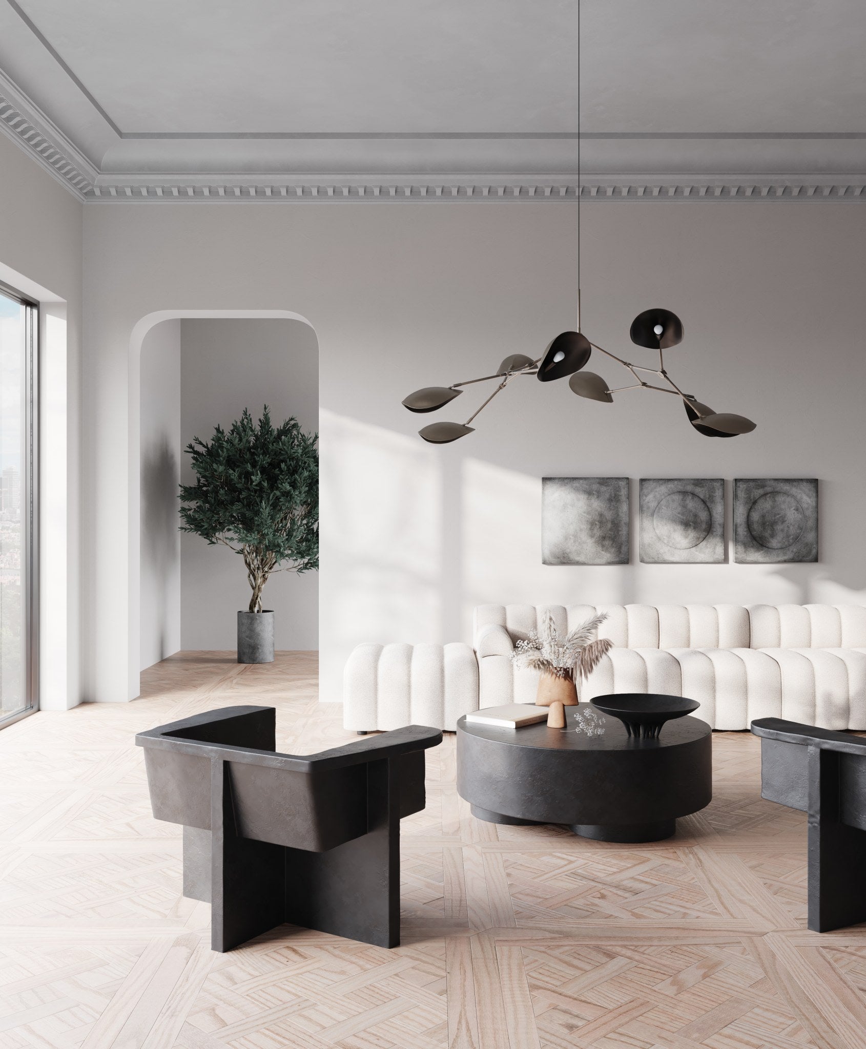 Brutus Lounge Chairs - Coffee Stingray chandelier Big-foot coffee table
