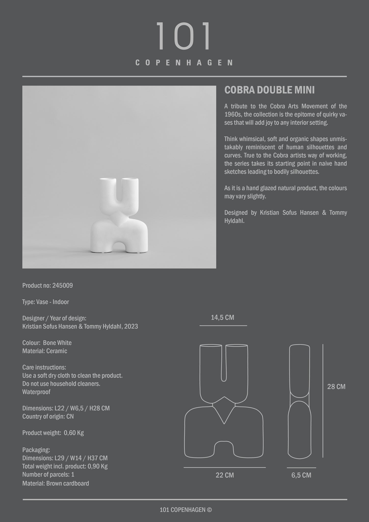 101 Copenhagen - Cobra Vase Double, Mini - Bone White - Vase