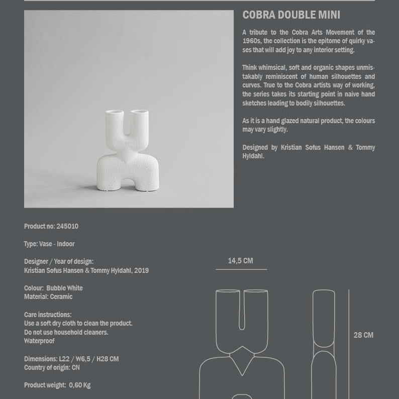 Cobra Vase Double, Mini - Bubble White