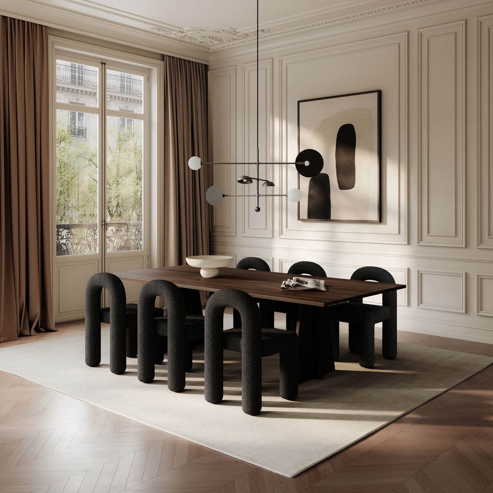 101 Copenhagen Daiku dining chairs, Sahn Chadelier and Baburu Bowl