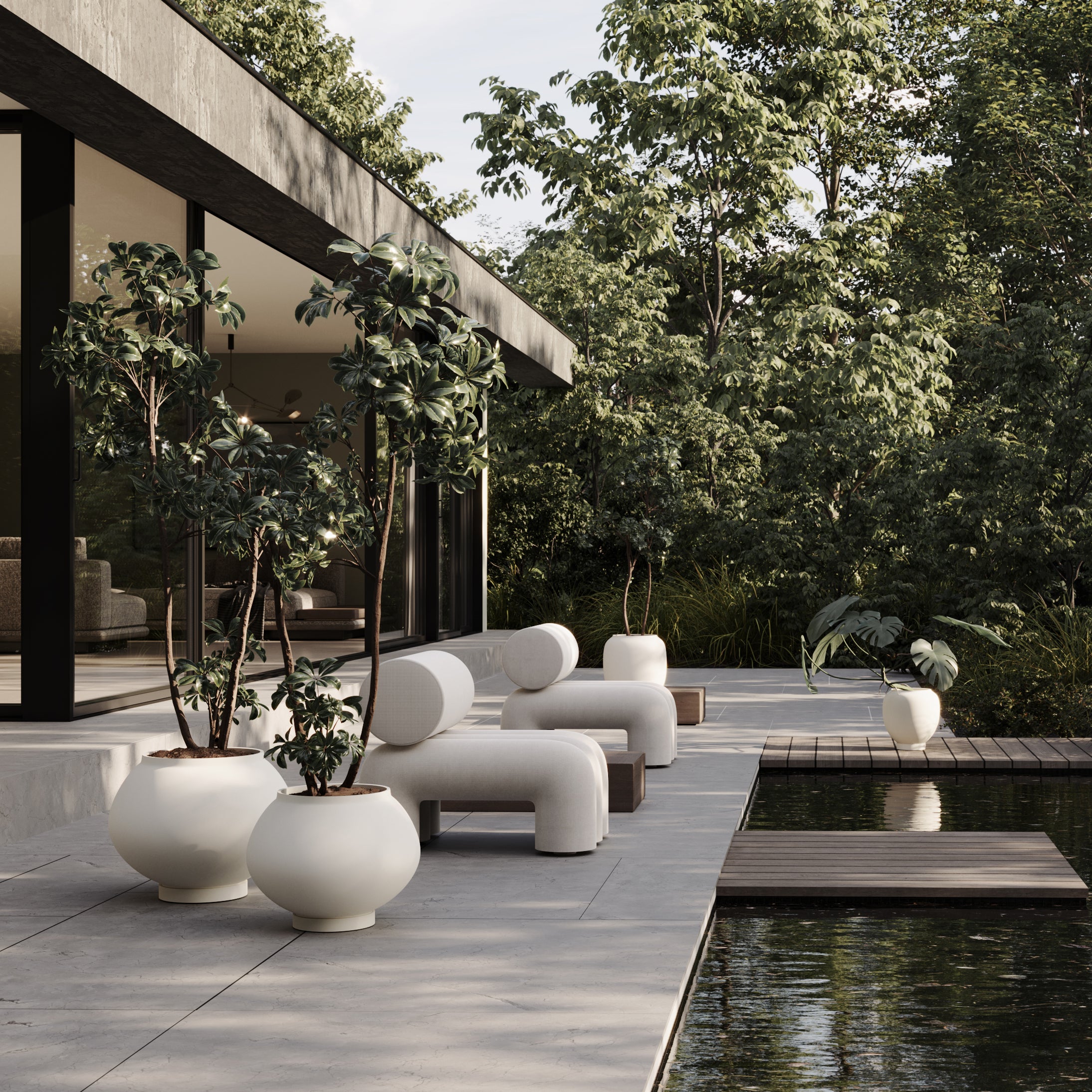 101 Copenhagen Sunao Plant pots and Foku outdoor lounge Chairs