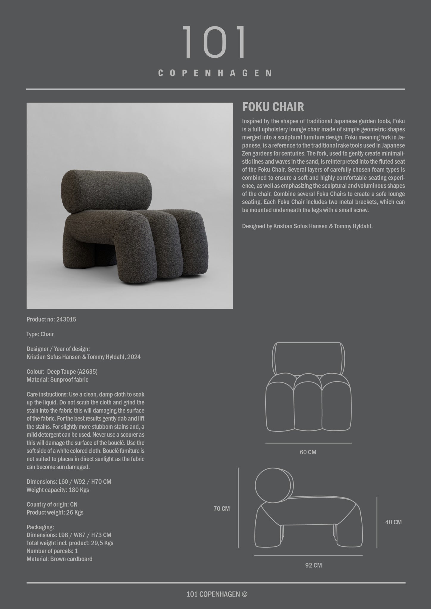 101 Copenhagen - Foku Chair - Deep Taupe (A2635) - Lounge Chair